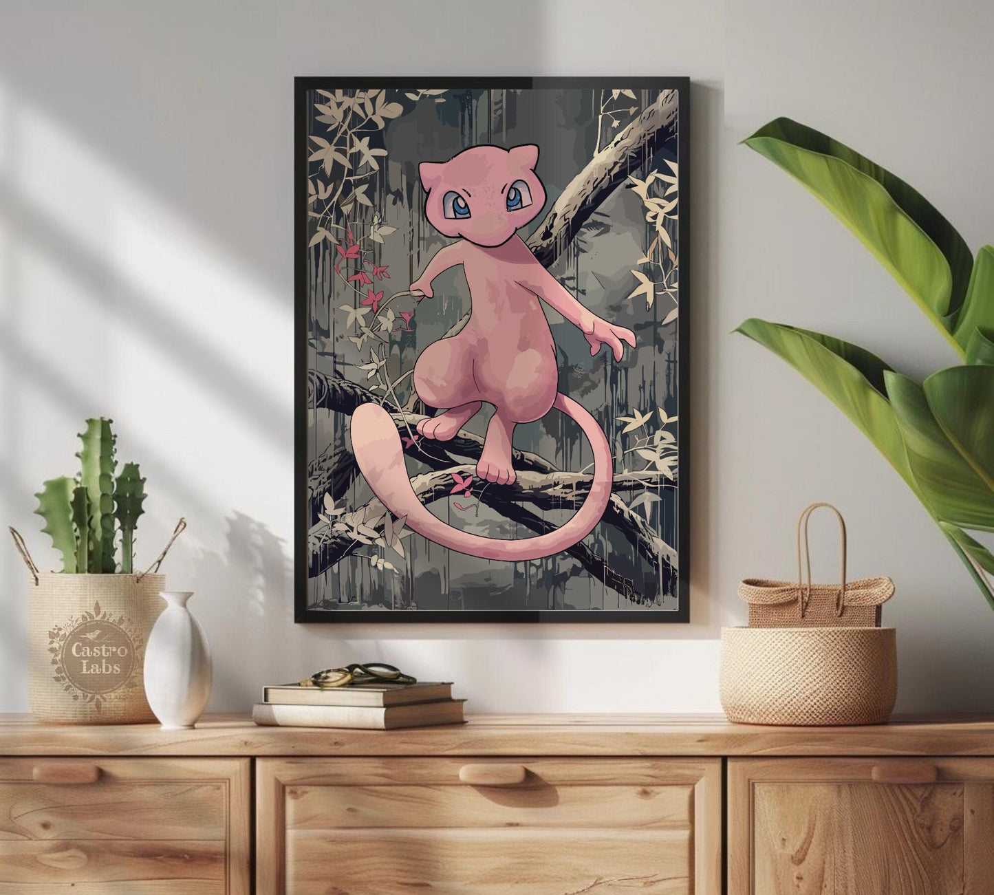 Mew Poster: Japanese Tapestry Style Pokemon Anime Poster