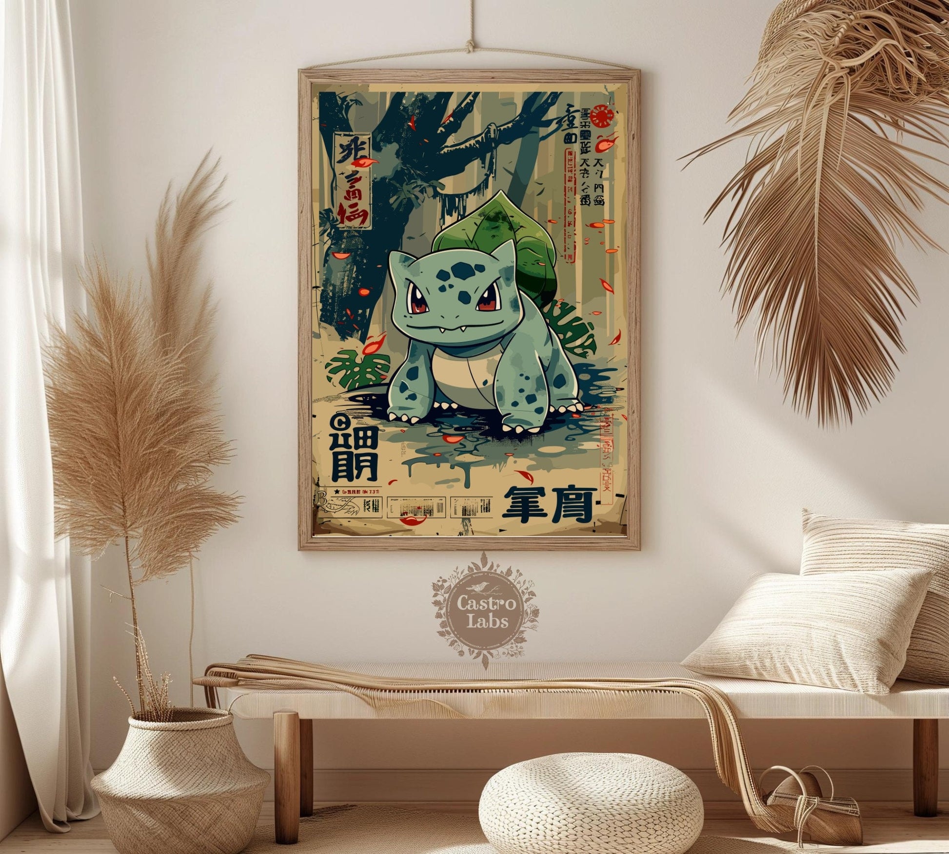 Bulbasaur: Japanese Tapestry Style Pokemon Anime Poster