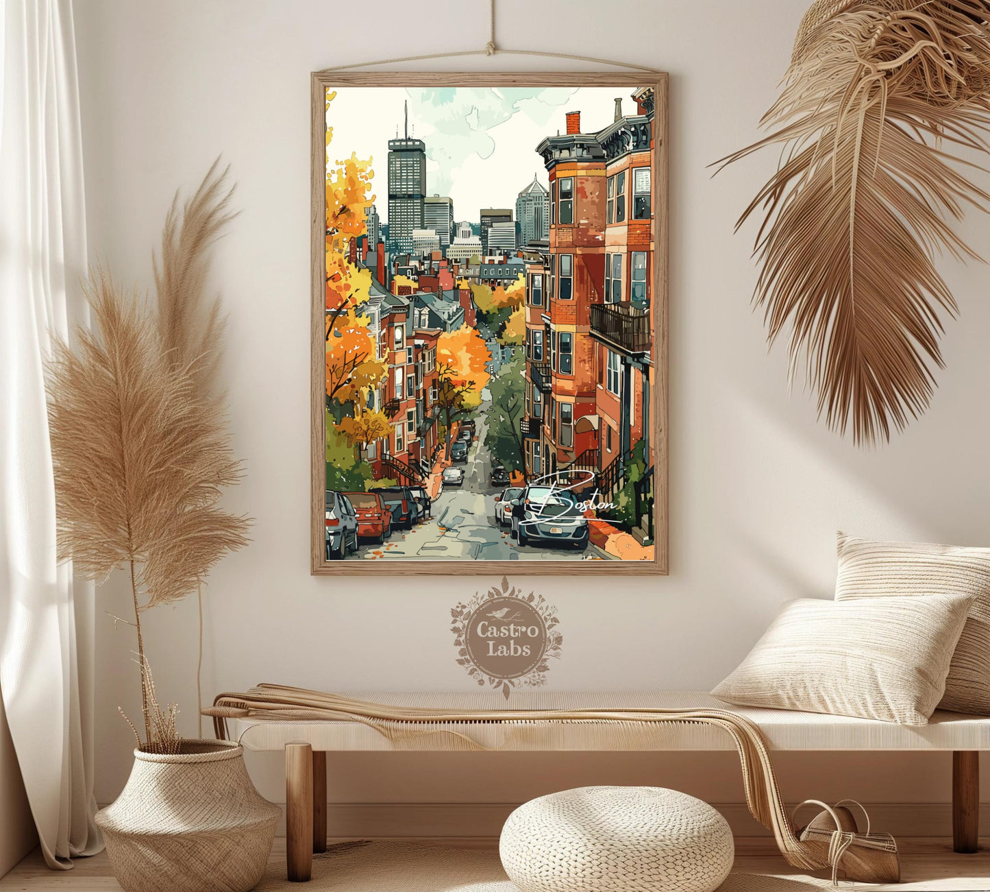 Boston Cityscape Travel Poster: Historic Charm Wall Art