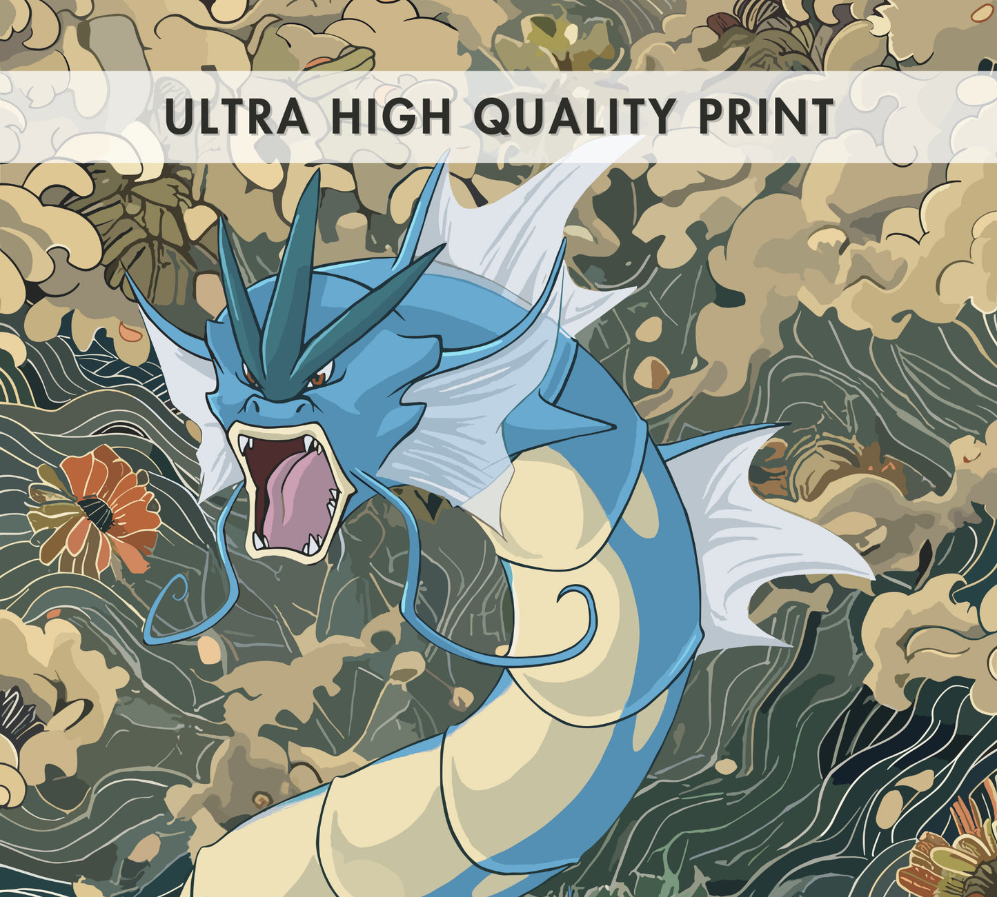 Gyarados Poster: Japanese Tapestry Style Pokemon Anime Poster