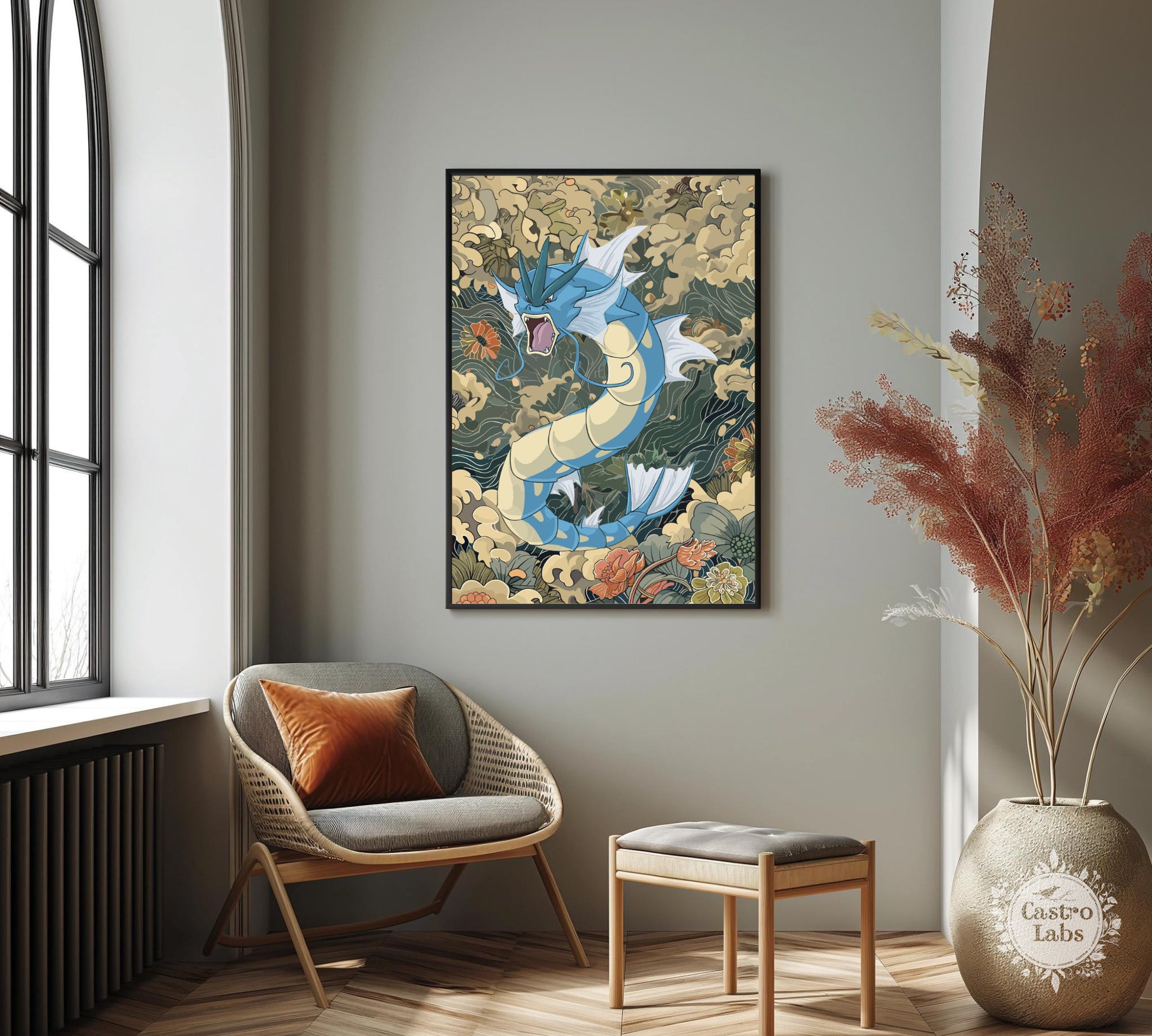 Gyarados Poster: Japanese Tapestry Style Pokemon Anime Poster