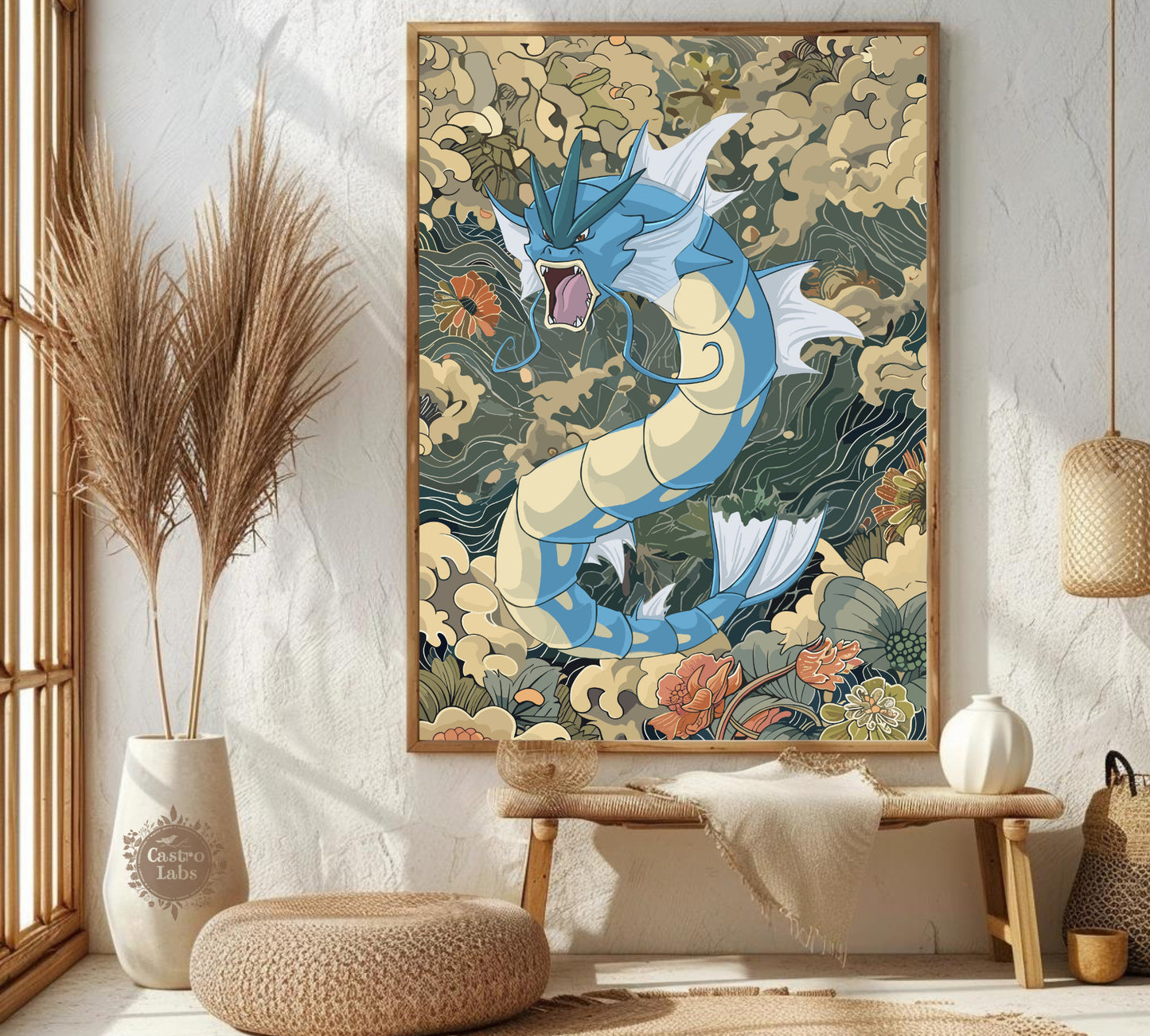 Gyarados Poster: Japanese Tapestry Style Pokemon Anime Poster