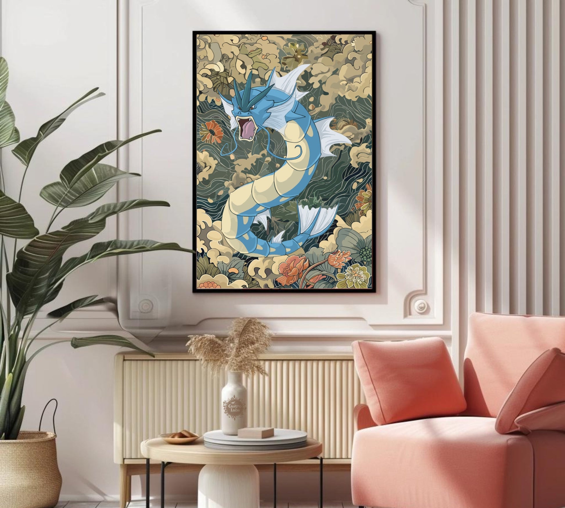 Gyarados Poster: Japanese Tapestry Style Pokemon Anime Poster