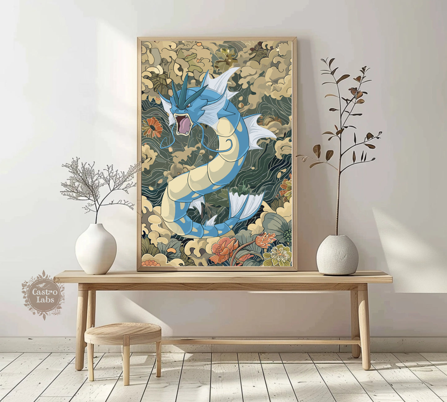 Gyarados Poster: Japanese Tapestry Style Pokemon Anime Poster