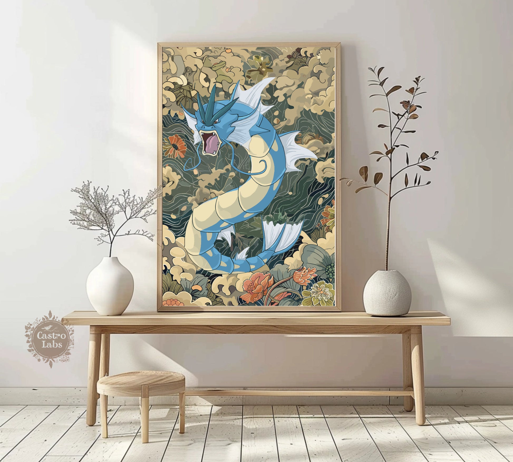 Gyarados Poster: Japanese Tapestry Style Pokemon Anime Poster