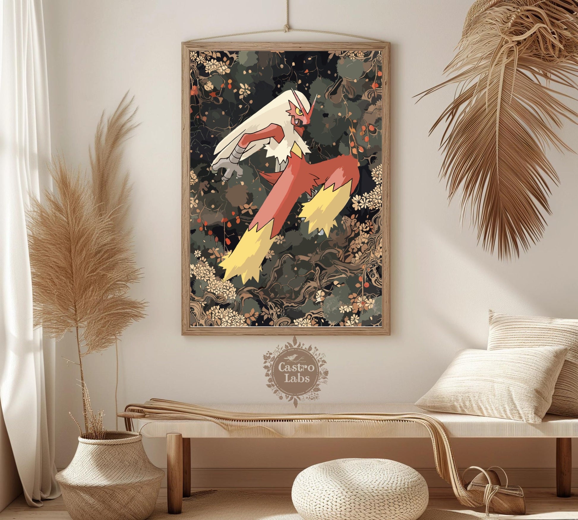 Blaziken Poster: Japanese Tapestry Style Pokemon Anime Poster