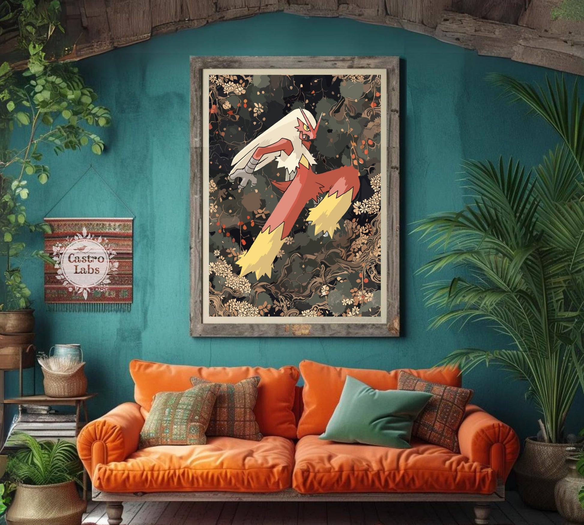 Blaziken Poster: Japanese Tapestry Style Pokemon Anime Poster