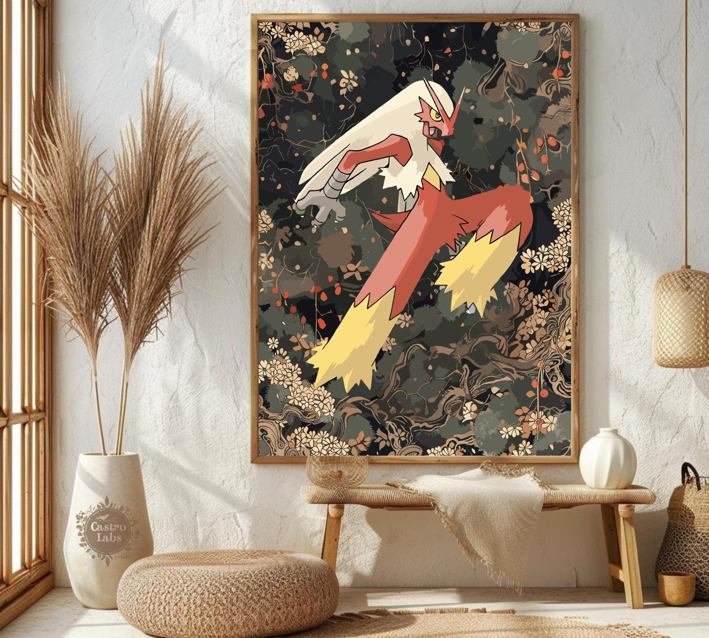 Blaziken Poster: Japanese Tapestry Style Pokemon Anime Poster