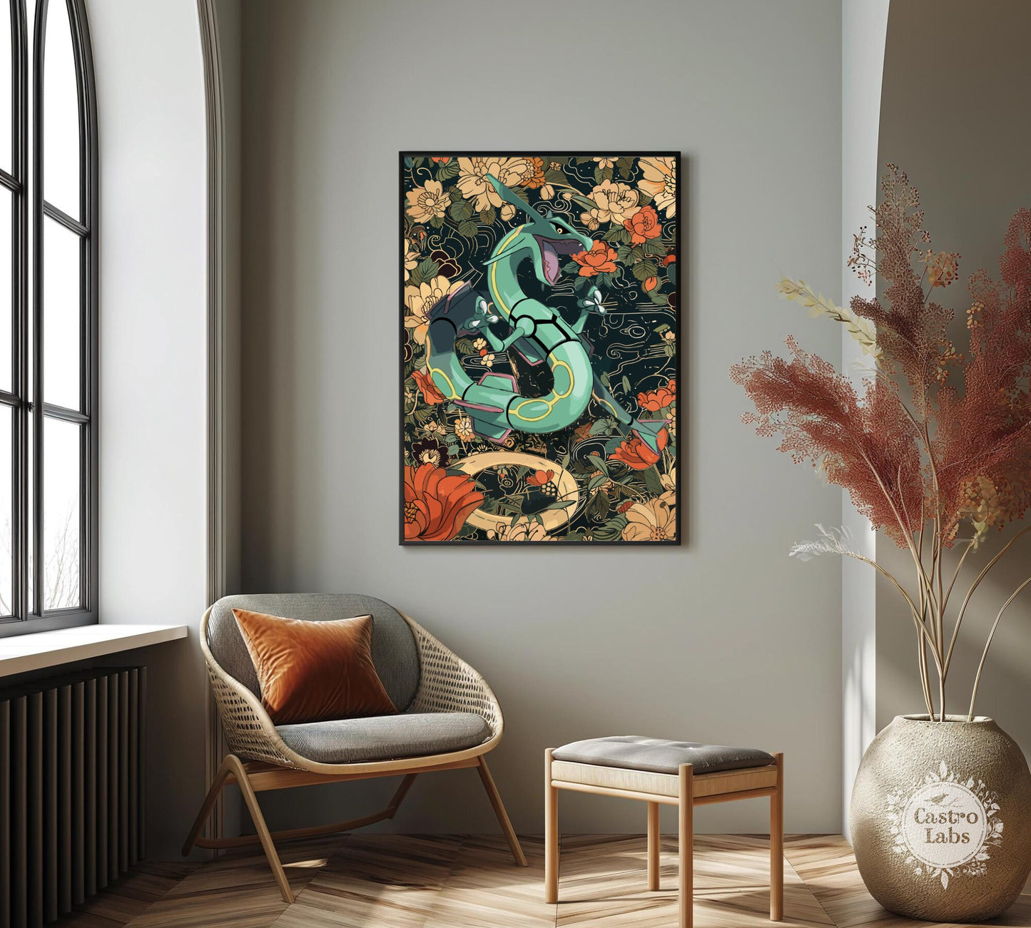 Rayquaza Poster: Japanese Tapestry Style Pokemon Anime Poster