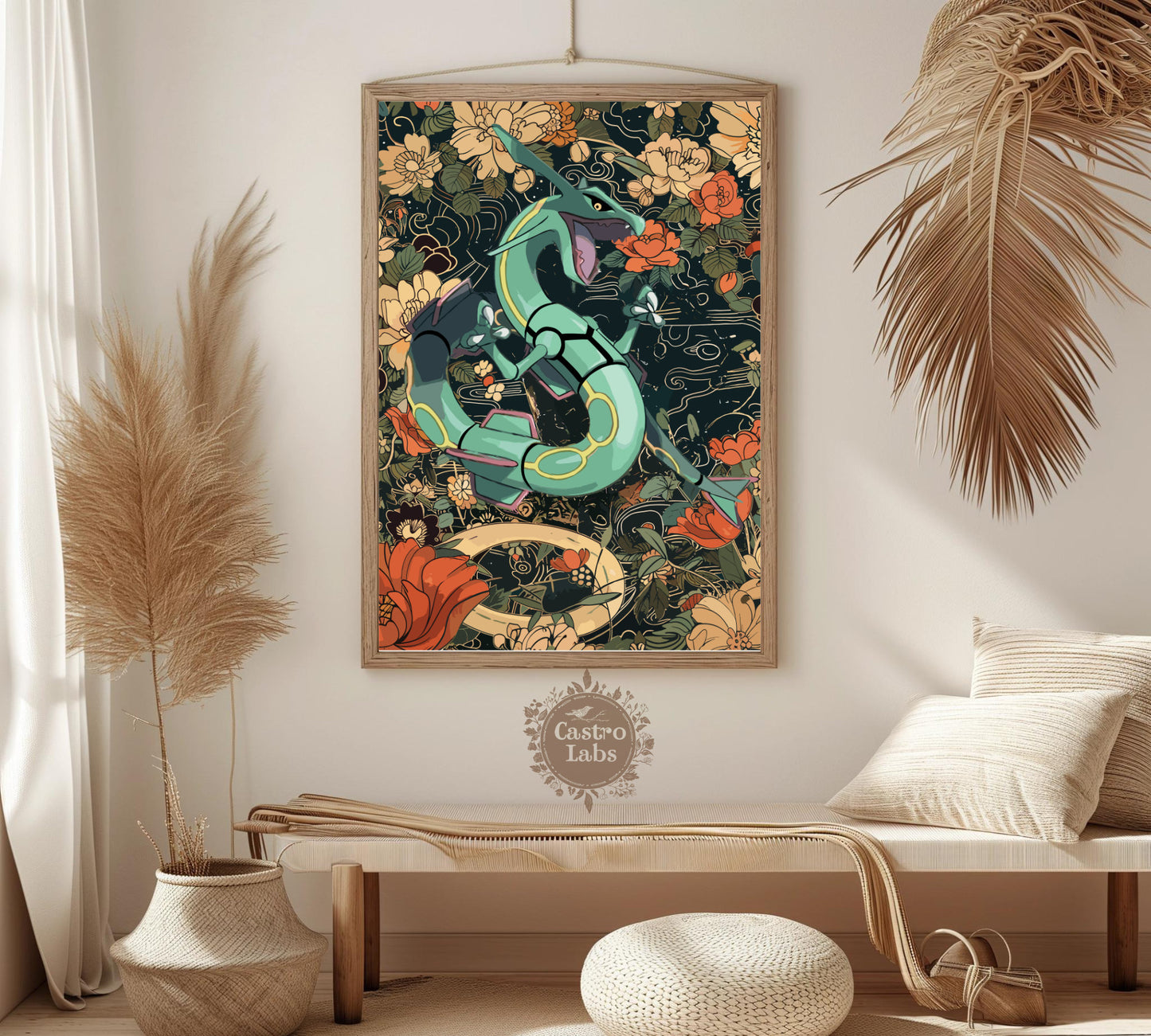 Rayquaza Poster: Japanese Tapestry Style Pokemon Anime Poster