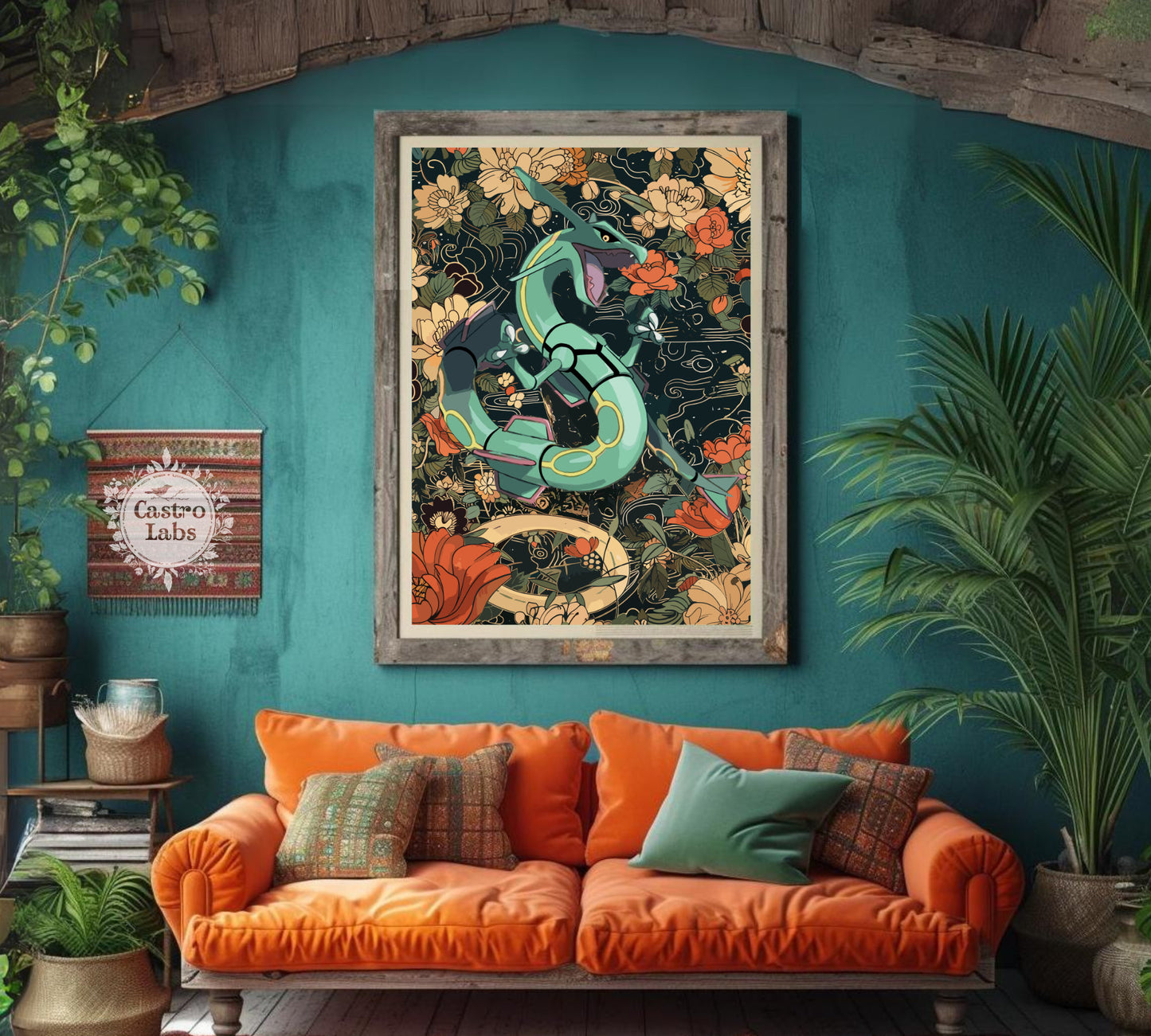 Rayquaza Poster: Japanese Tapestry Style Pokemon Anime Poster