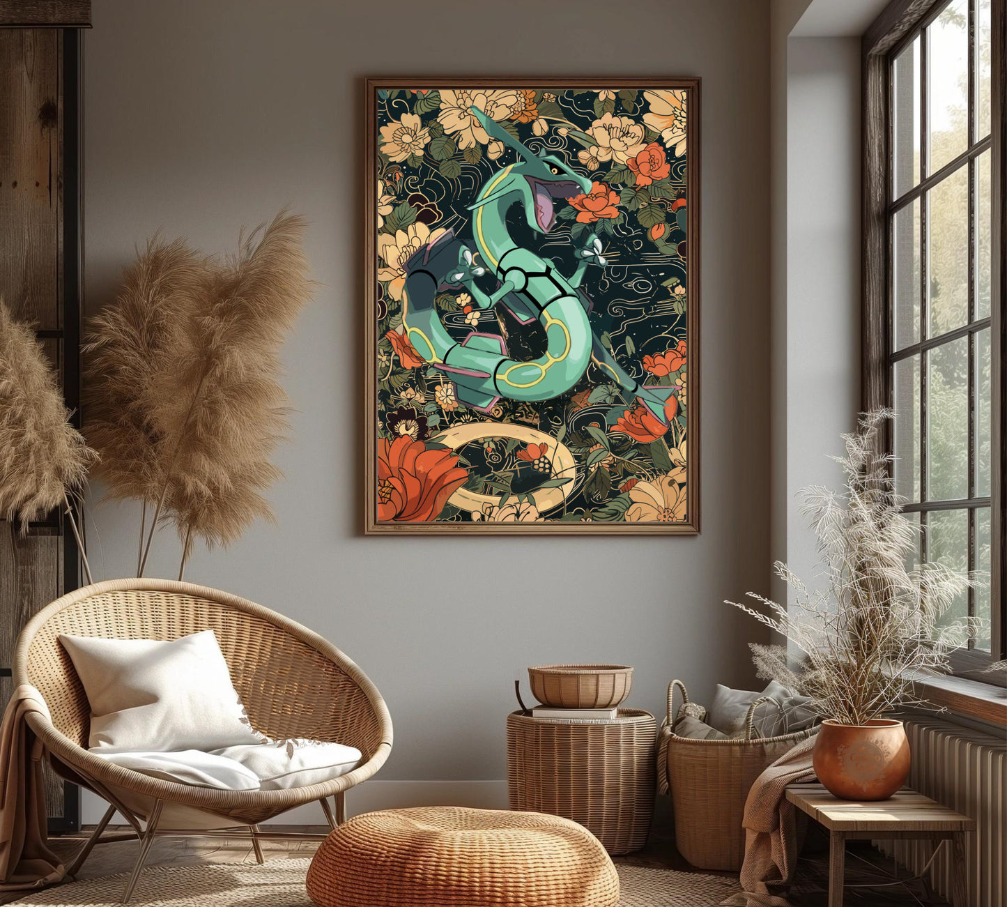 Rayquaza Poster: Japanese Tapestry Style Pokemon Anime Poster