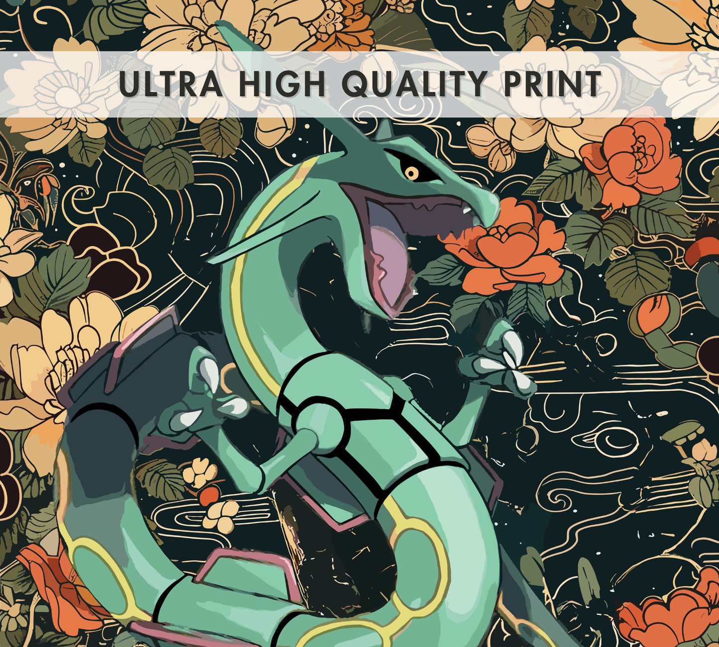 Rayquaza Poster: Japanese Tapestry Style Pokemon Anime Poster