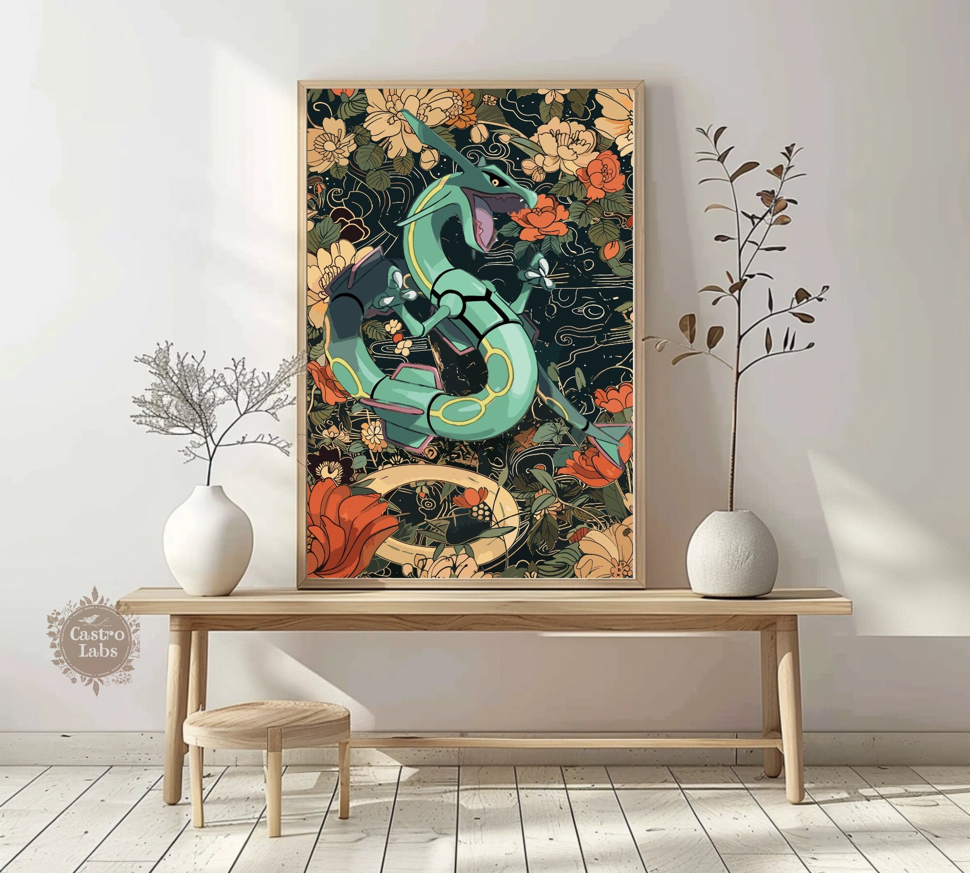 Rayquaza Poster: Japanese Tapestry Style Pokemon Anime Poster