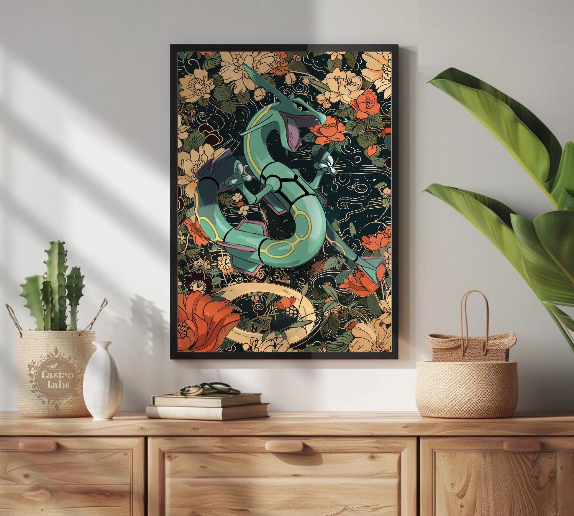 Rayquaza Poster: Japanese Tapestry Style Pokemon Anime Poster