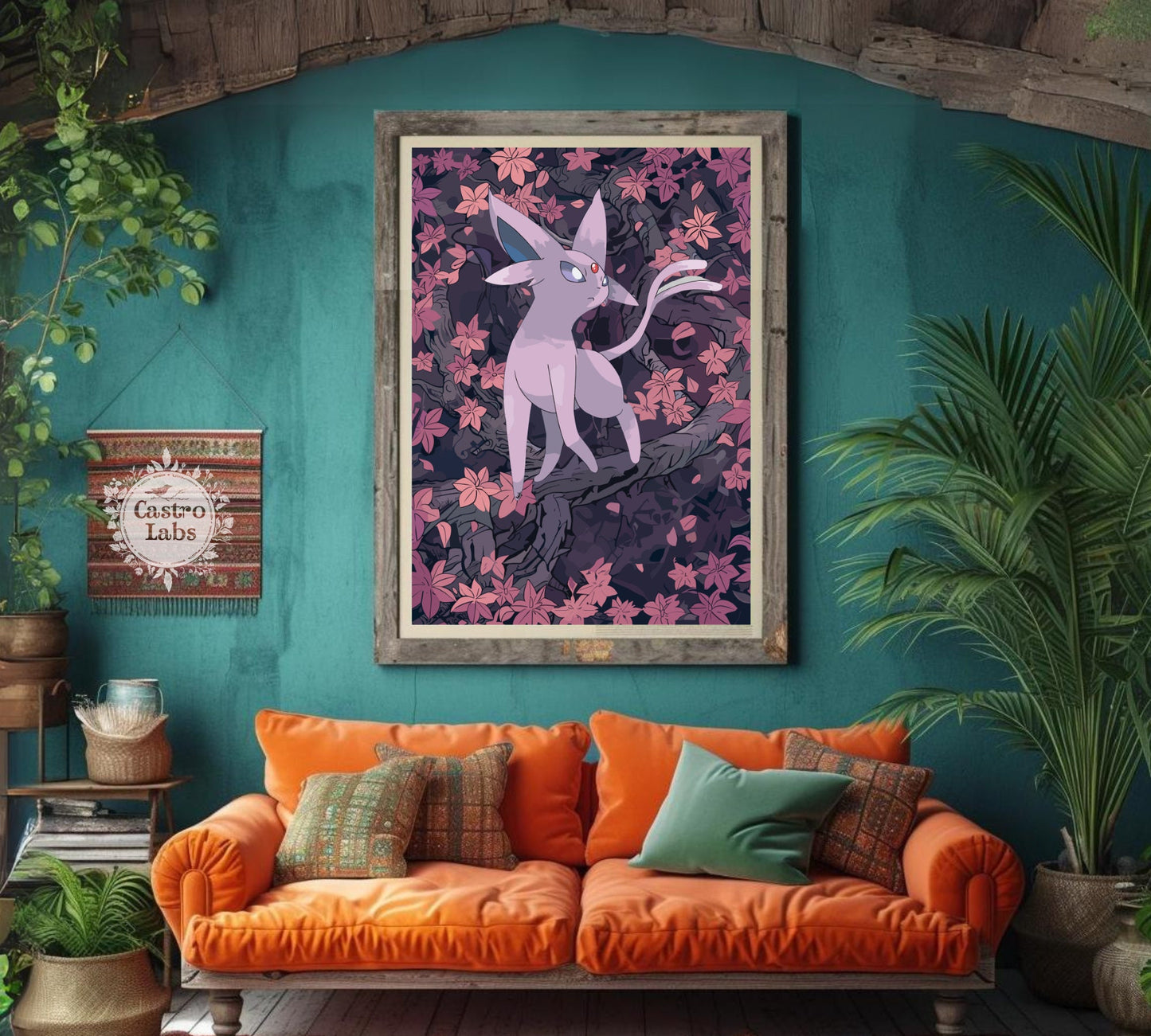 Espeon Poster: Japanese Tapestry Style Pokemon Anime Poster