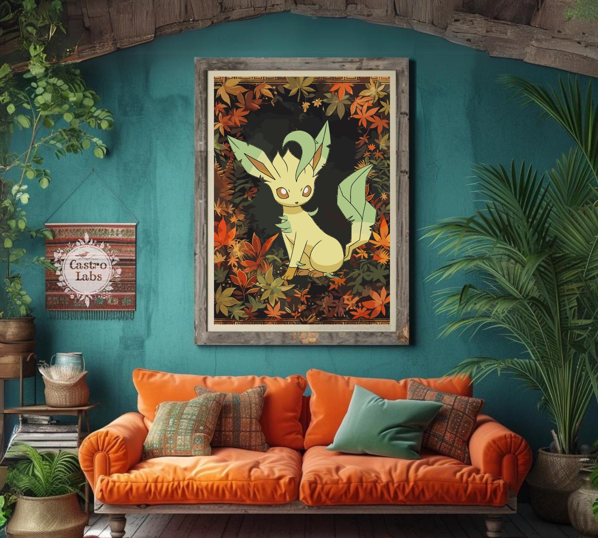 Leafeon Poster: Japanese Tapestry Style Pokemon Anime Poster