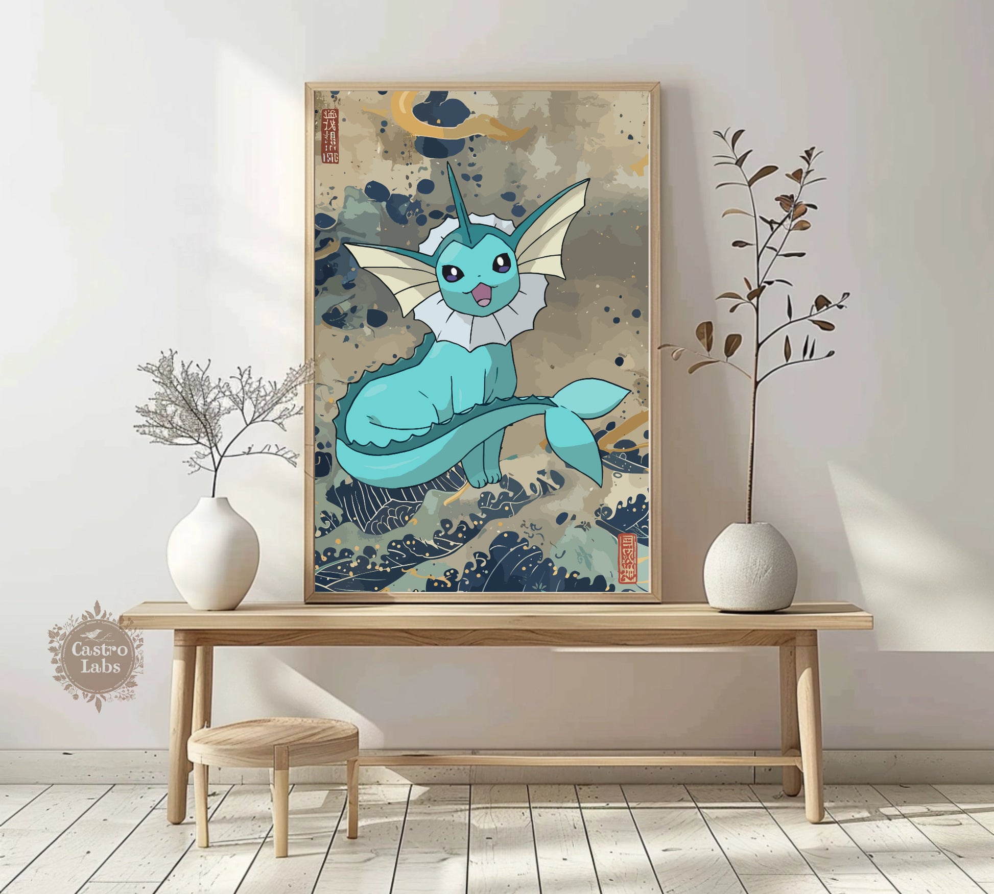 Vaporeon Poster: Japanese Tapestry Style Pokemon Anime Poster