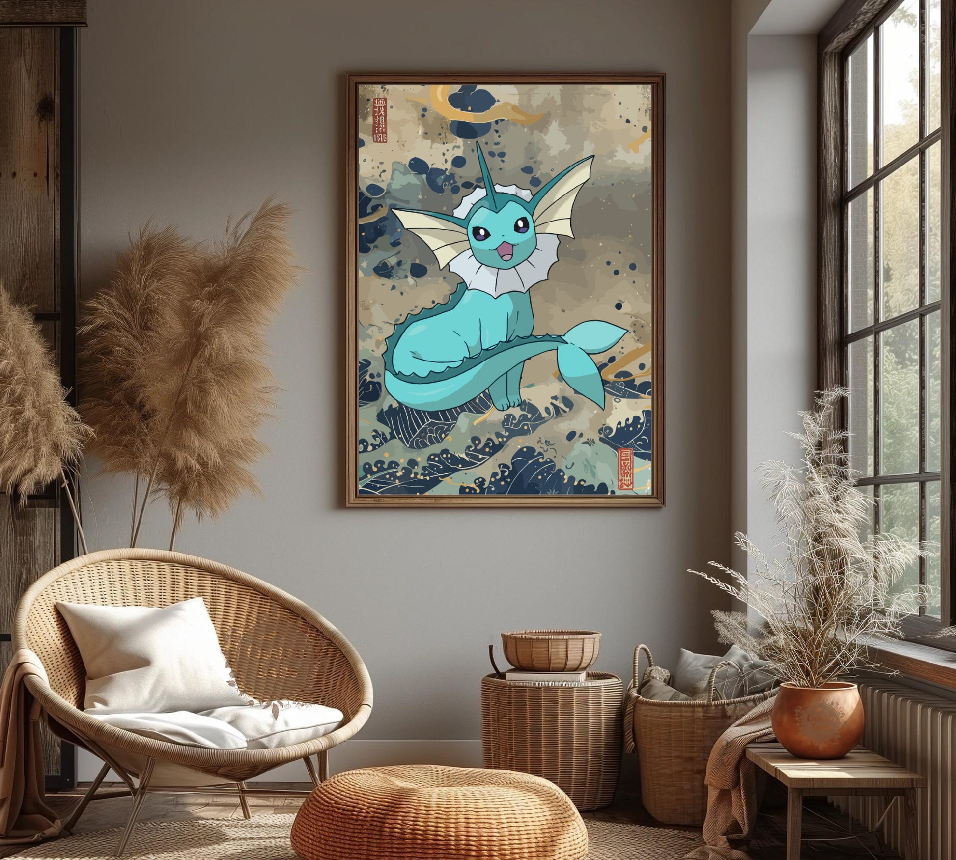 Vaporeon Poster: Japanese Tapestry Style Pokemon Anime Poster