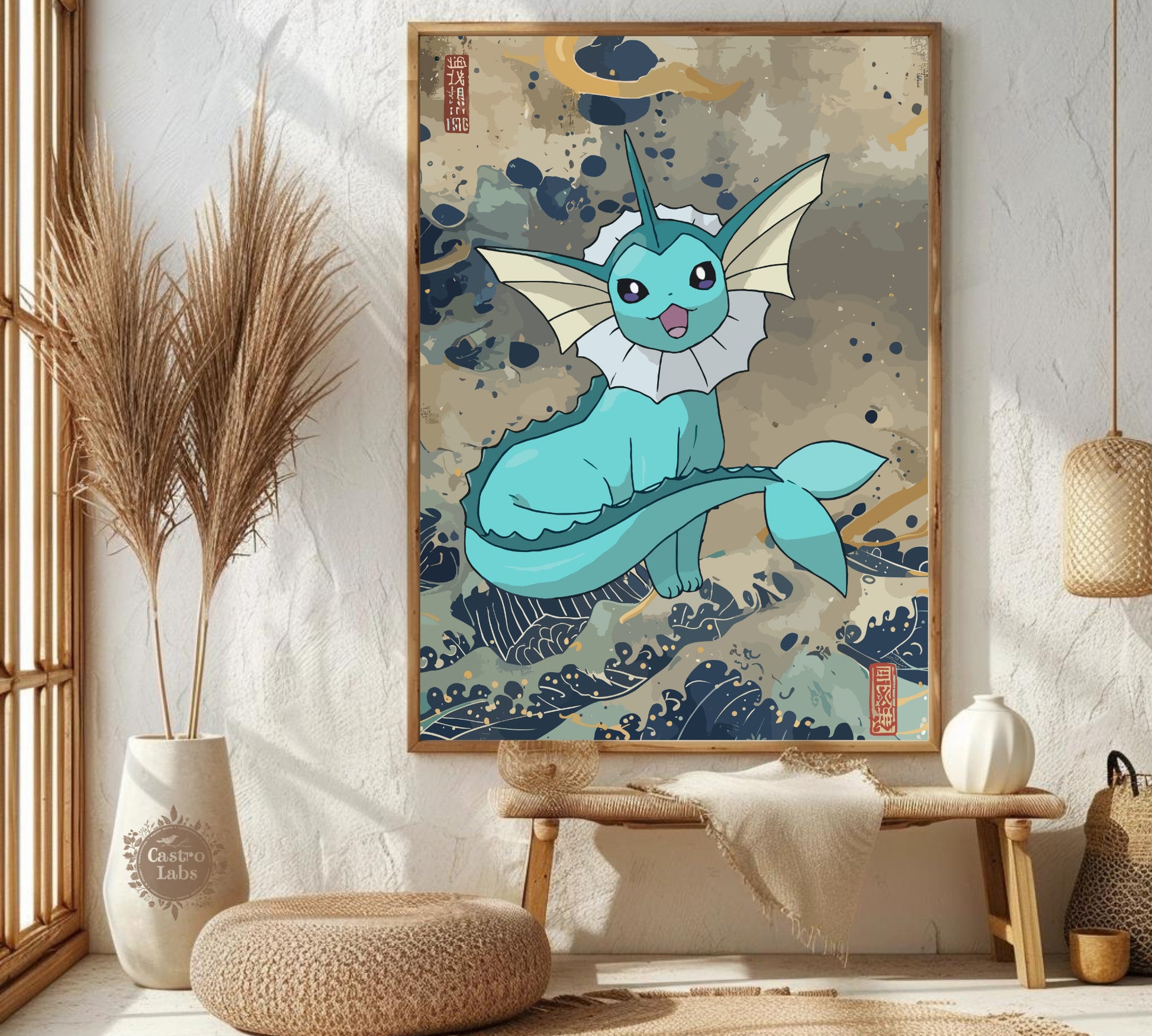 Vaporeon Poster: Japanese Tapestry Style Pokemon Anime Poster