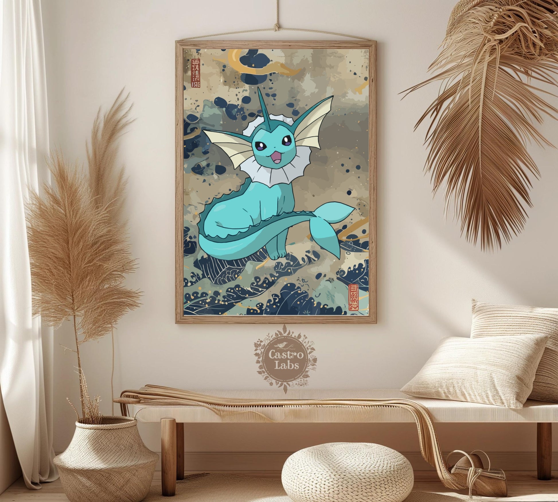 Vaporeon Poster: Japanese Tapestry Style Pokemon Anime Poster