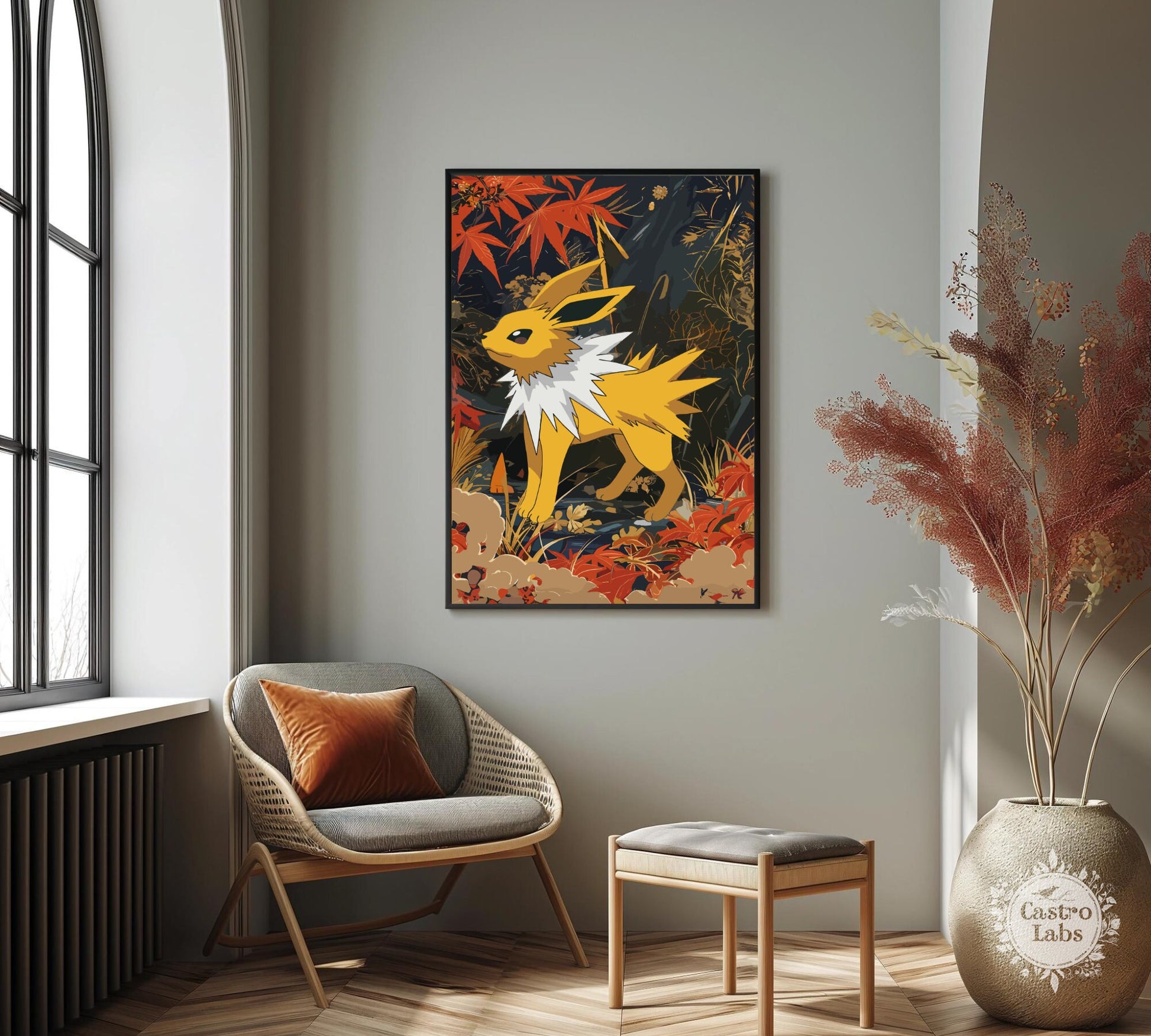 Jolteon Poster: Japanese Tapestry Style Pokemon Anime Poster