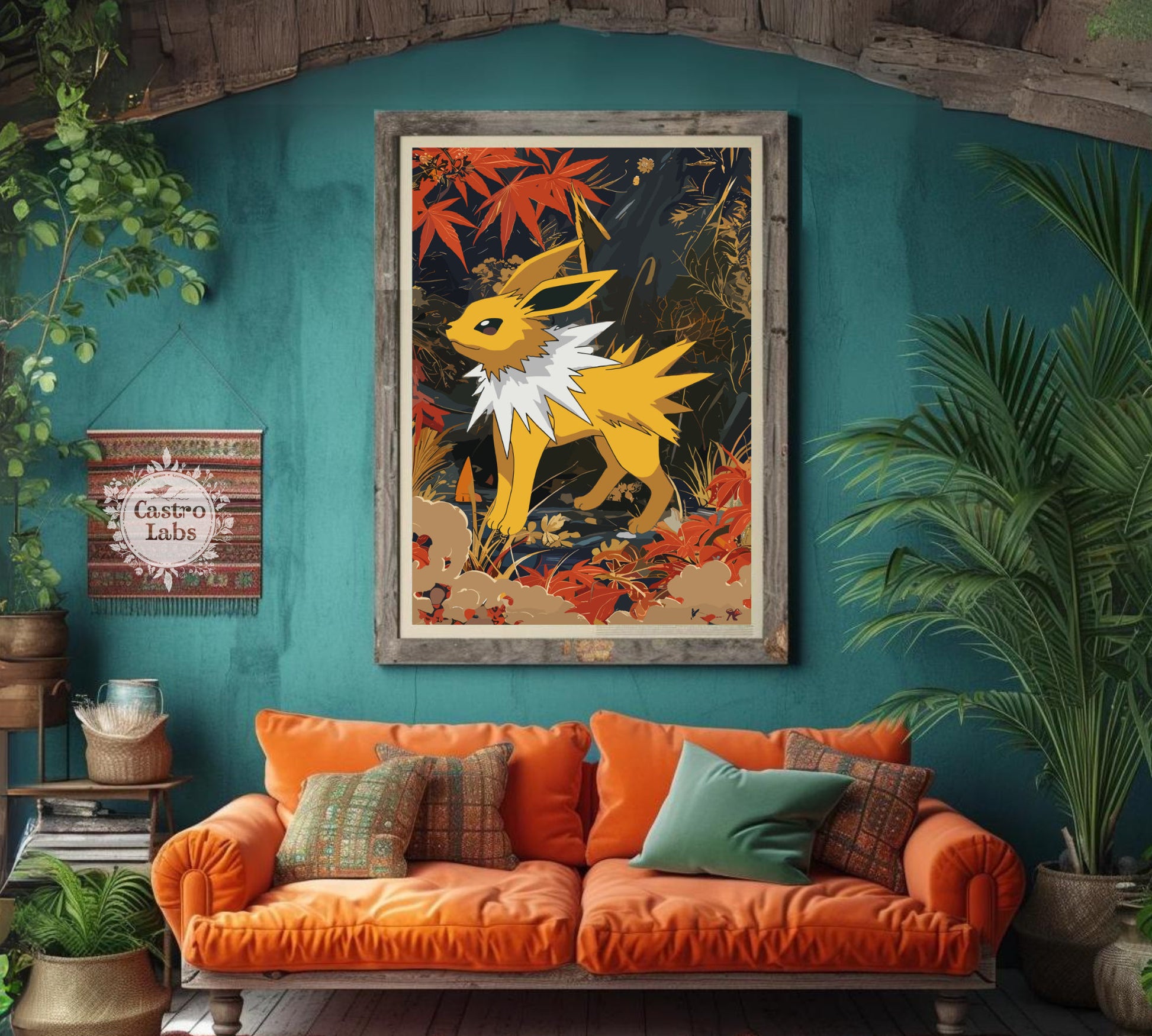 Jolteon Poster: Japanese Tapestry Style Pokemon Anime Poster