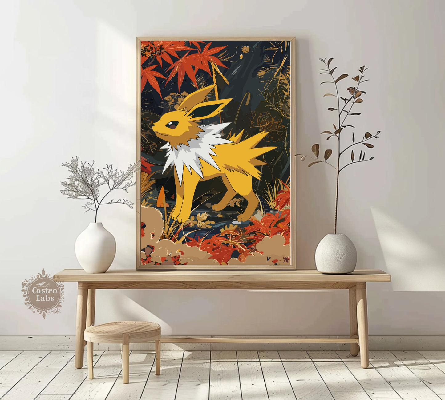 Jolteon Poster: Japanese Tapestry Style Pokemon Anime Poster