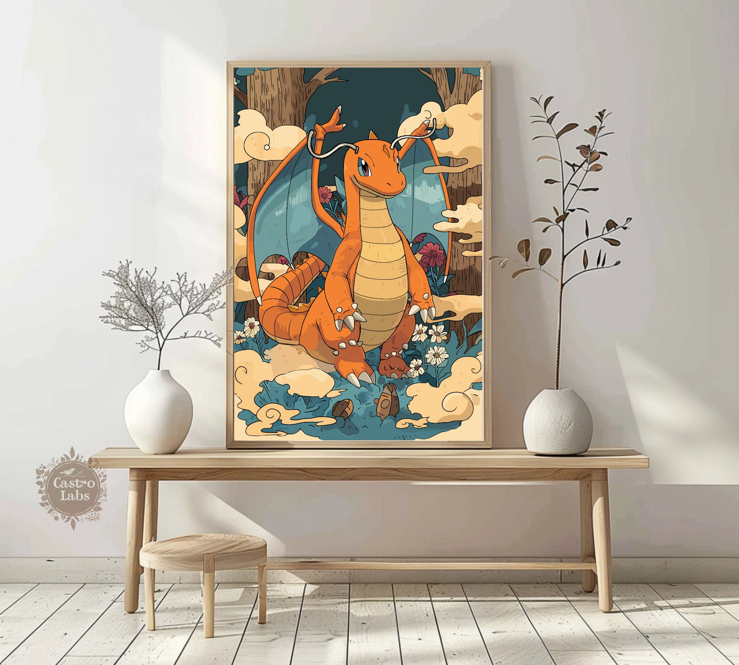 Dragonite Poster: Japanese Tapestry Style Pokemon Anime Poster