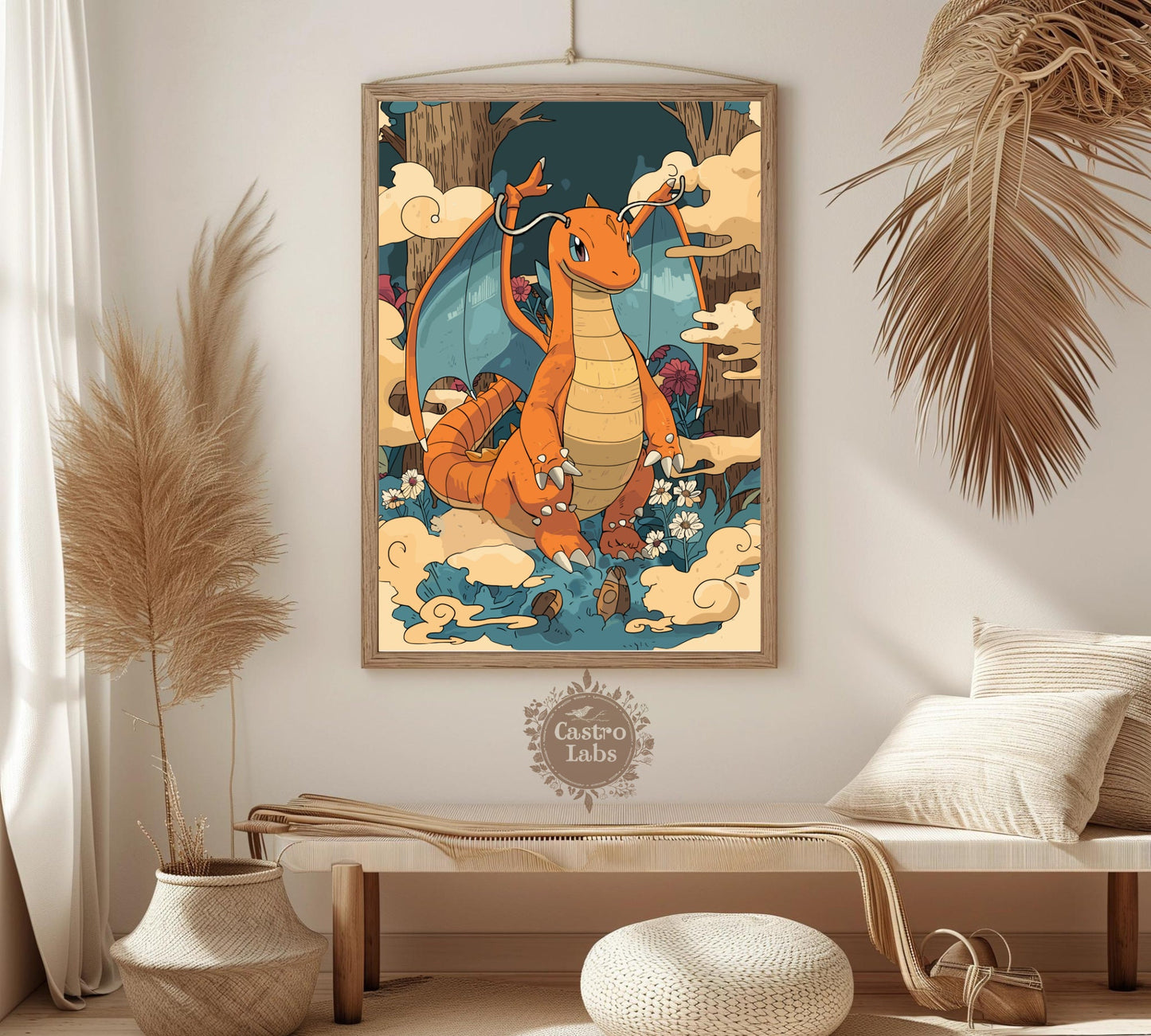 Dragonite Poster: Japanese Tapestry Style Pokemon Anime Poster