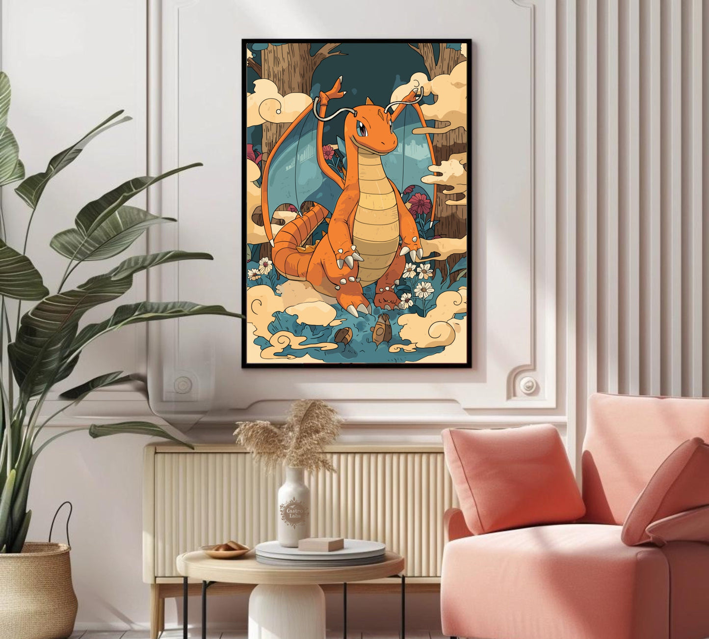 Dragonite Poster: Japanese Tapestry Style Pokemon Anime Poster