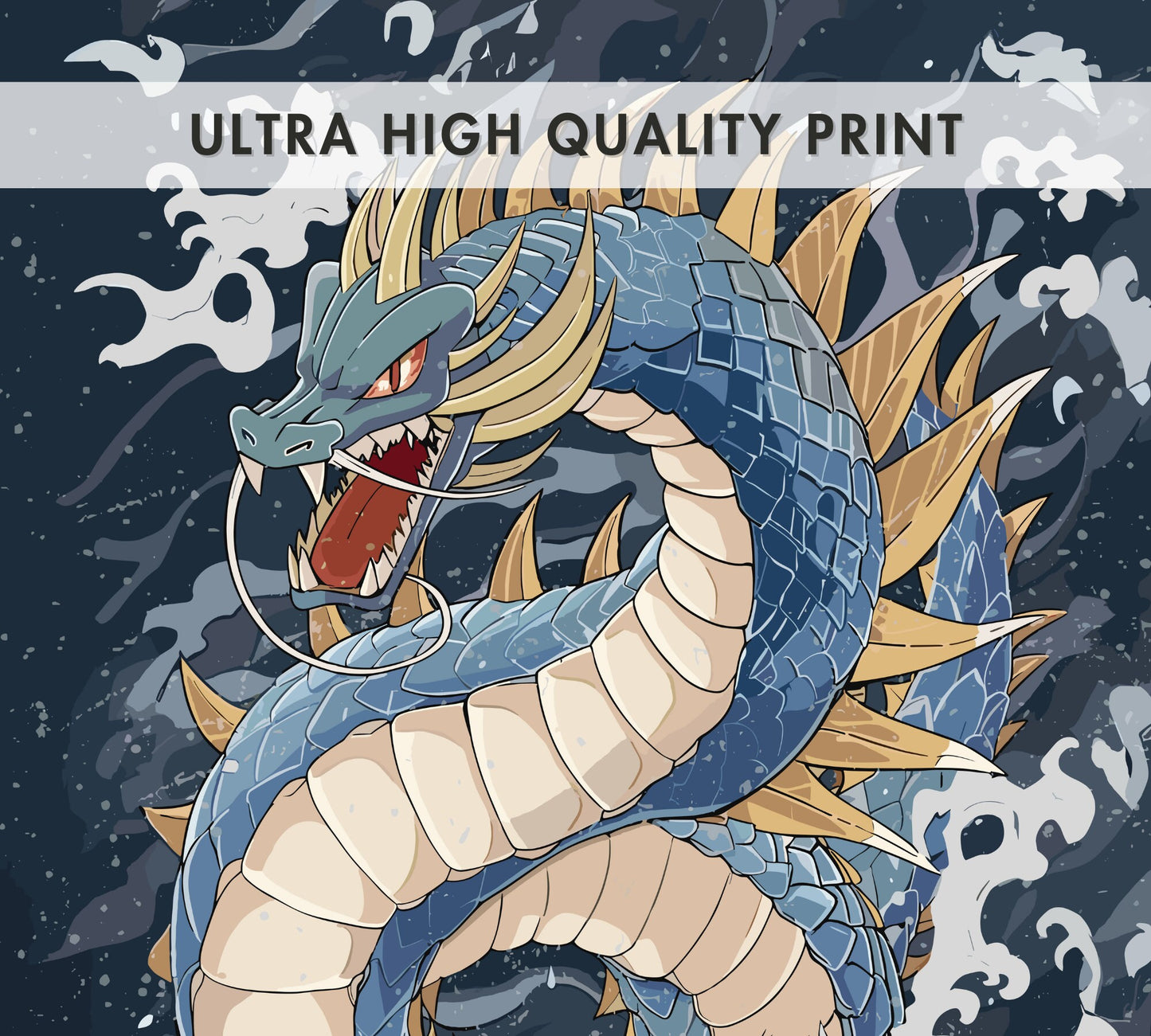 Gyarados Poster: Japanese Tapestry Style Pokemon Anime Poster