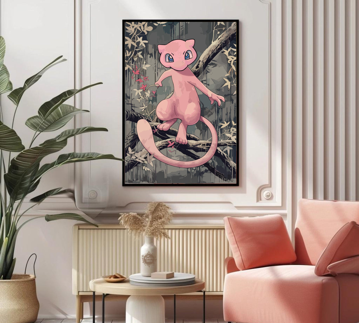 Mew Poster: Japanese Tapestry Style Pokemon Anime Poster