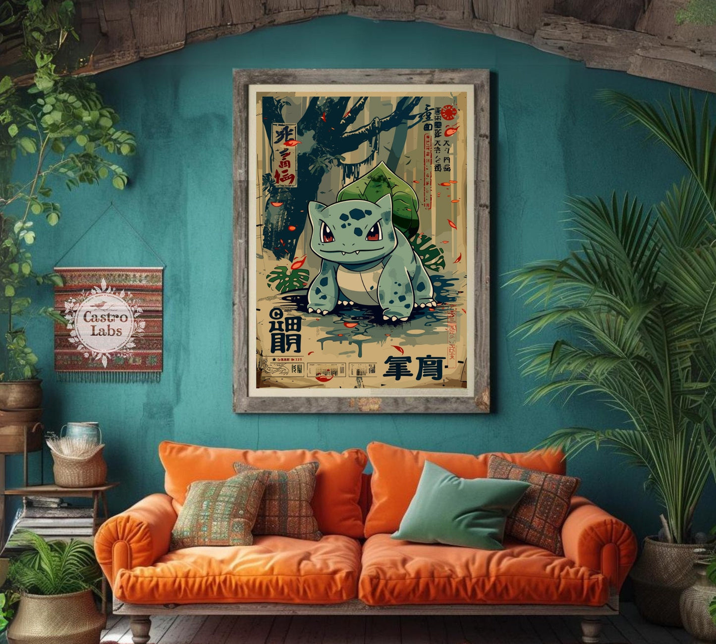 Bulbasaur: Japanese Tapestry Style Pokemon Anime Poster