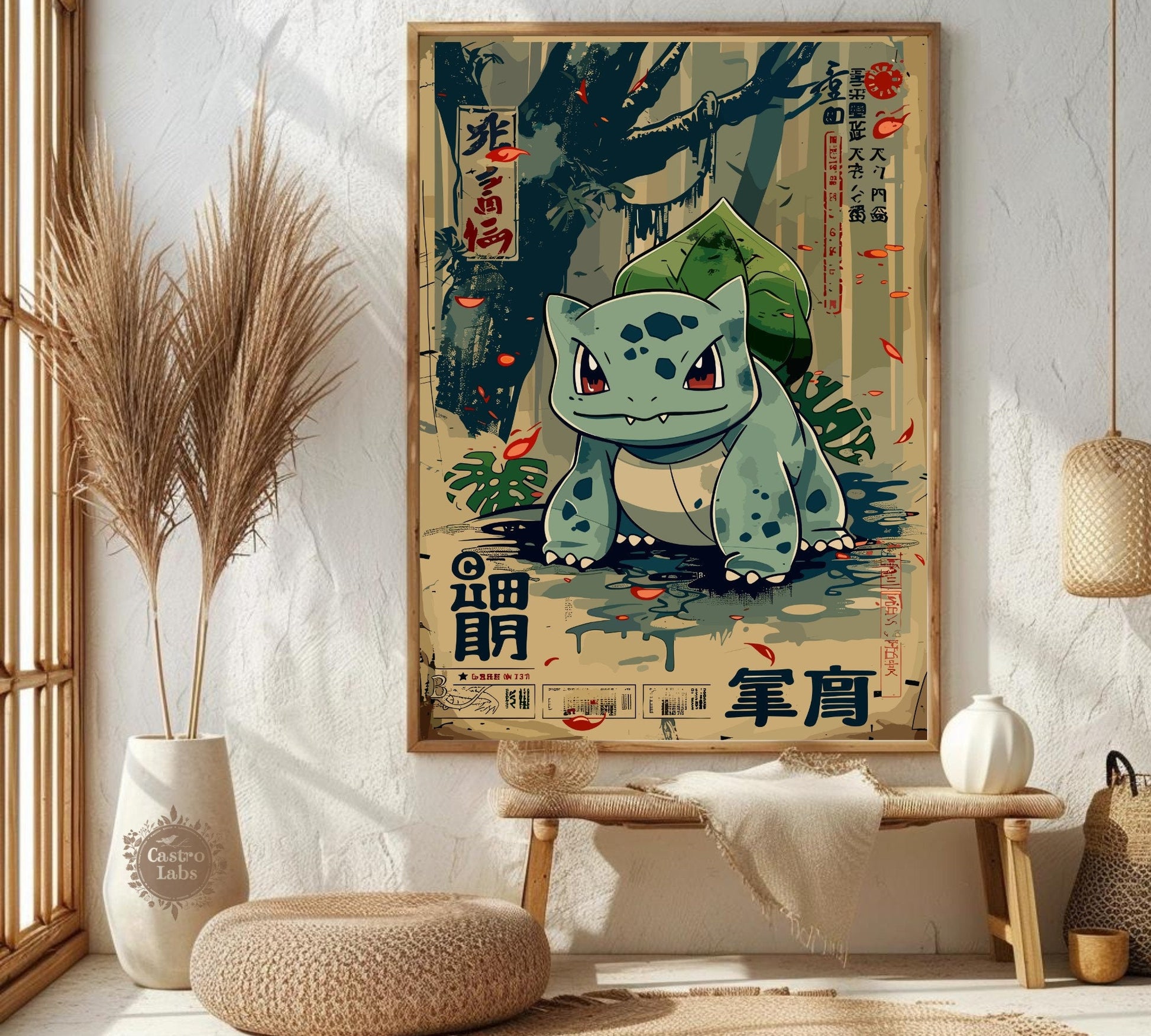 Bulbasaur: Japanese Tapestry Style Pokemon Anime Poster