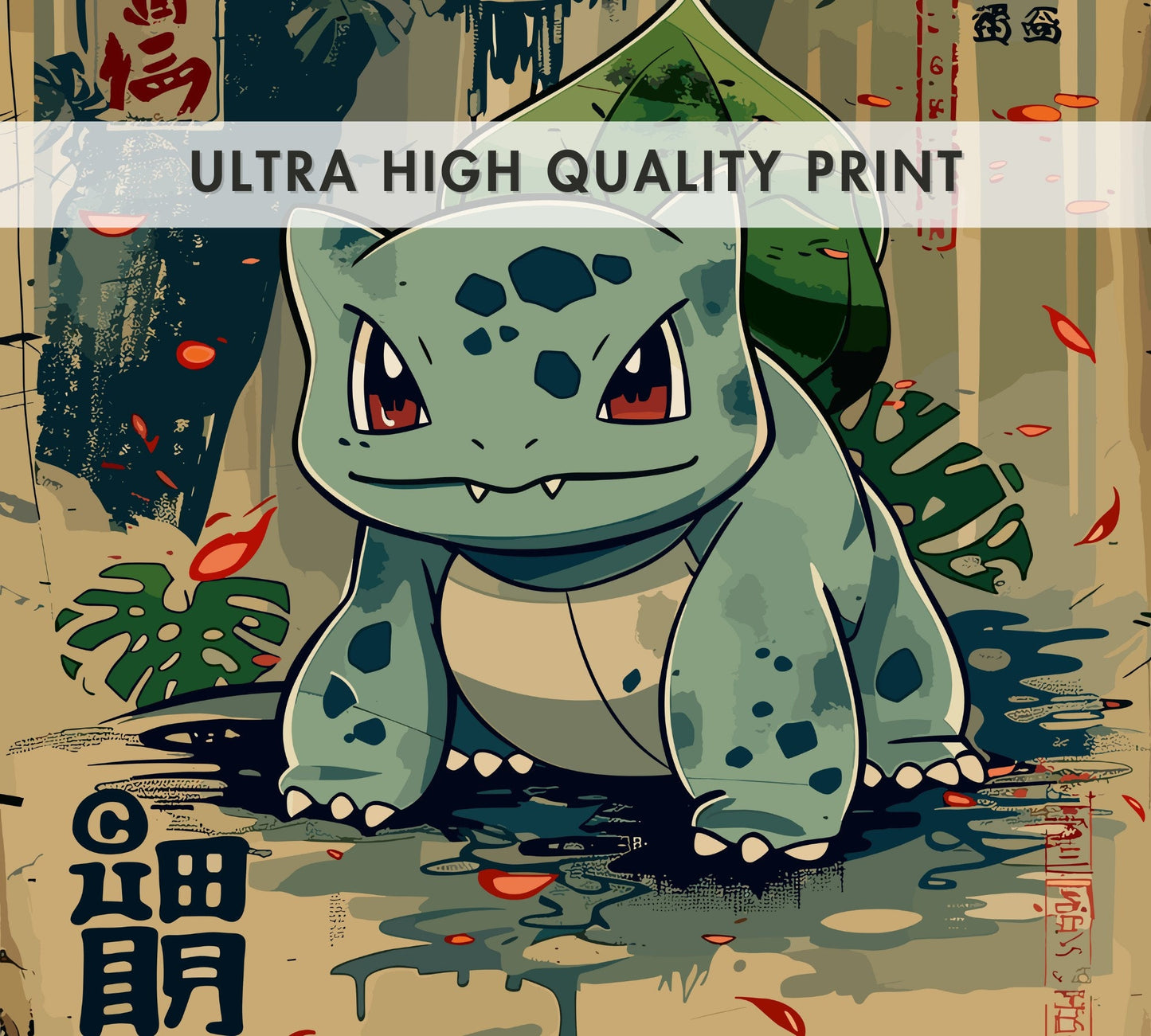 Bulbasaur: Japanese Tapestry Style Pokemon Anime Poster