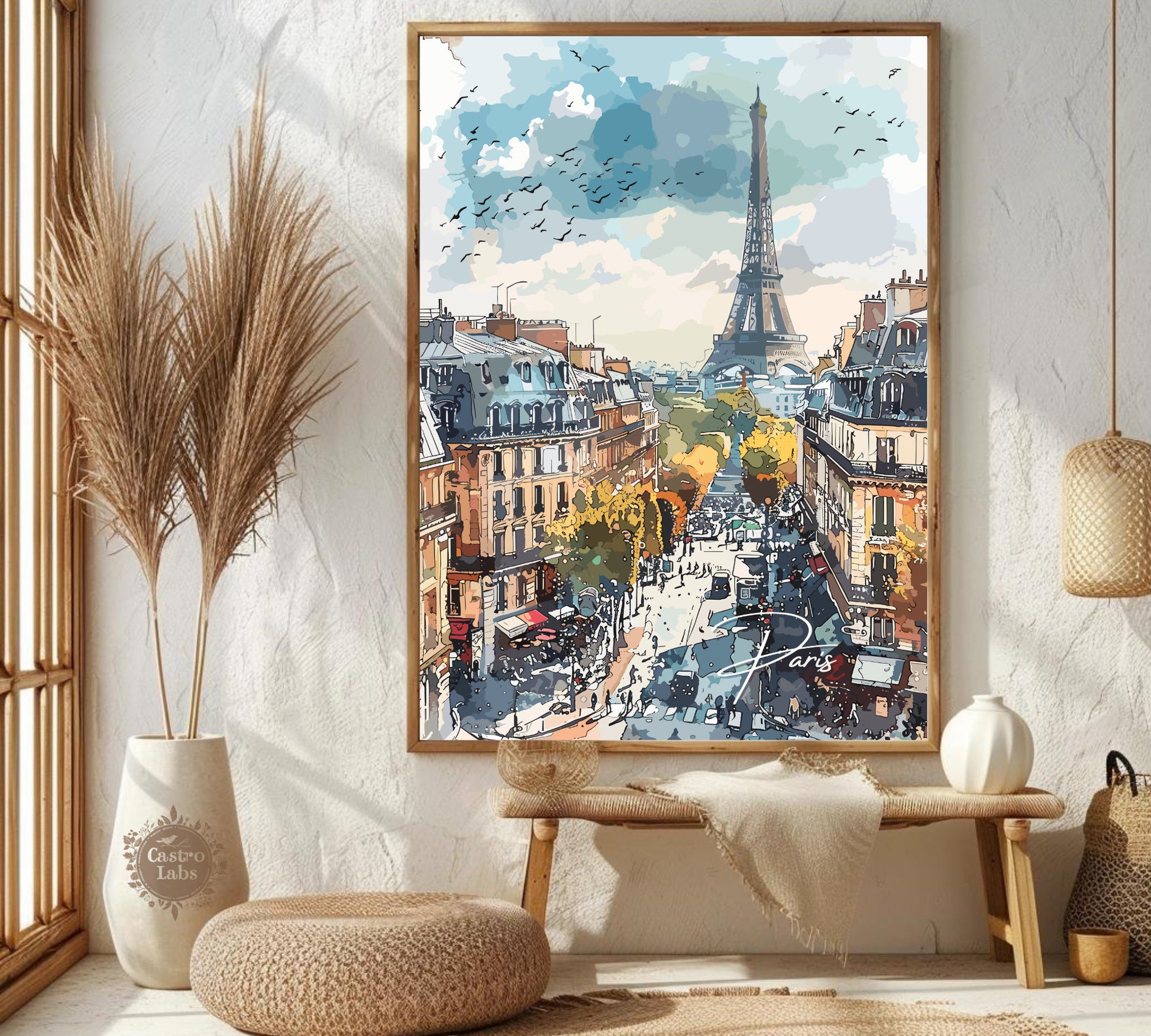 Paris Eiffel Tower Travel Poster: Iconic Cityscape Wall Art