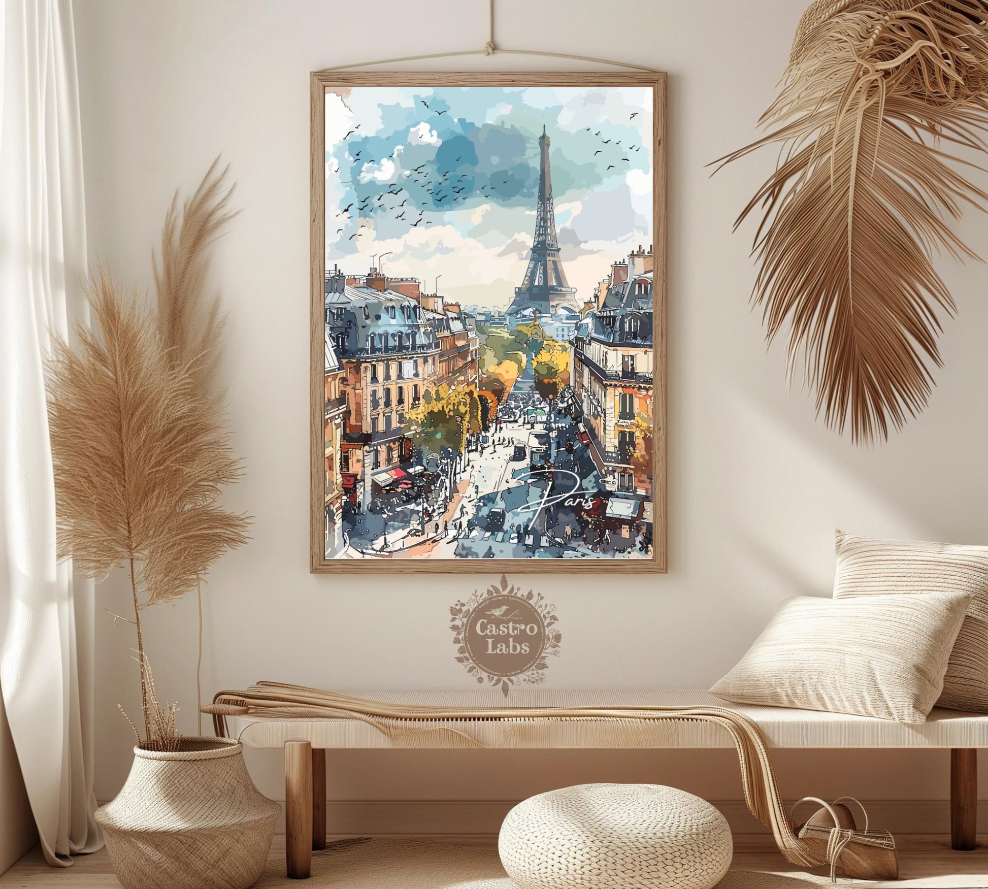 Paris Eiffel Tower Travel Poster: Iconic Cityscape Wall Art