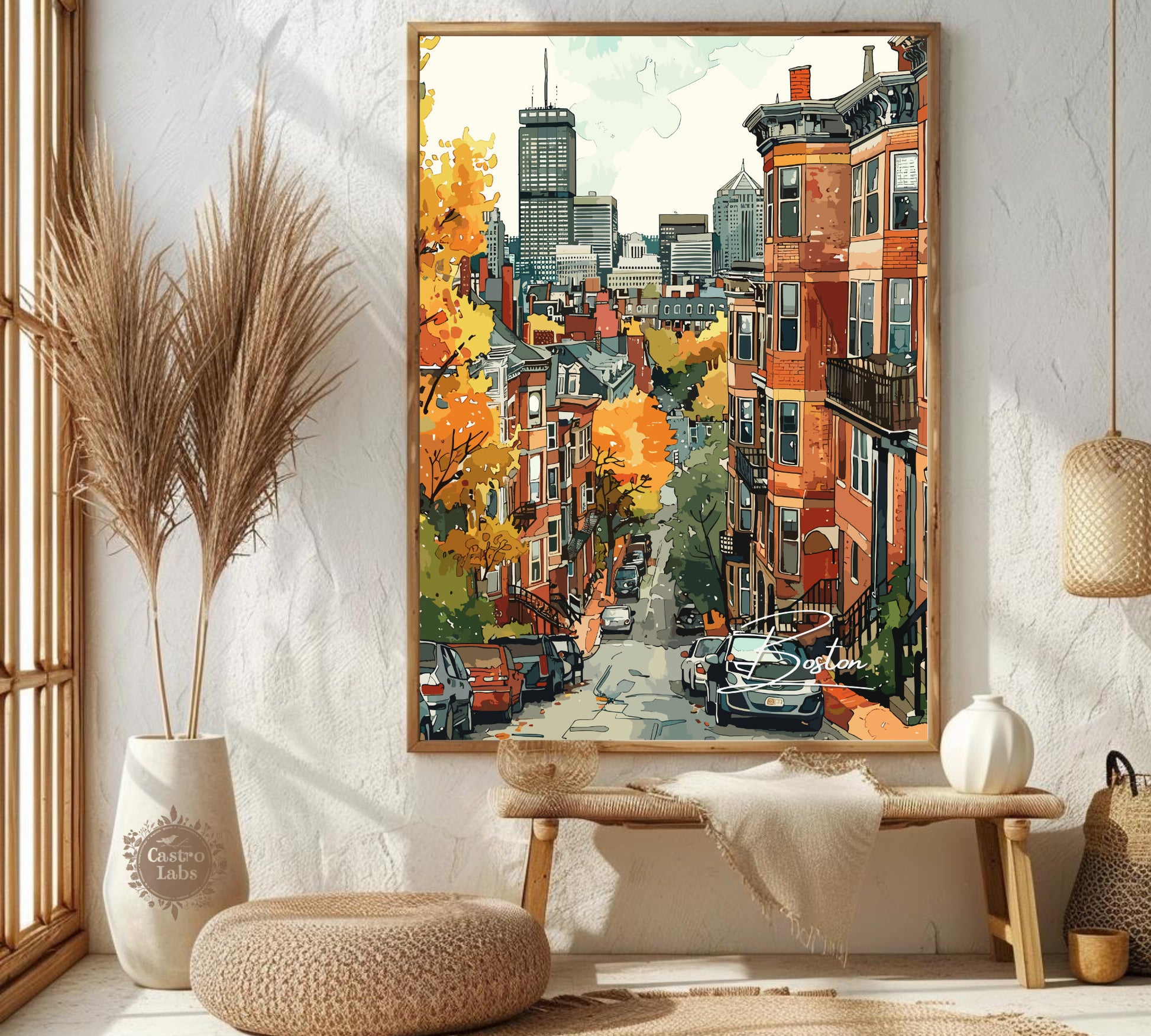 Boston Cityscape Travel Poster: Historic Charm Wall Art