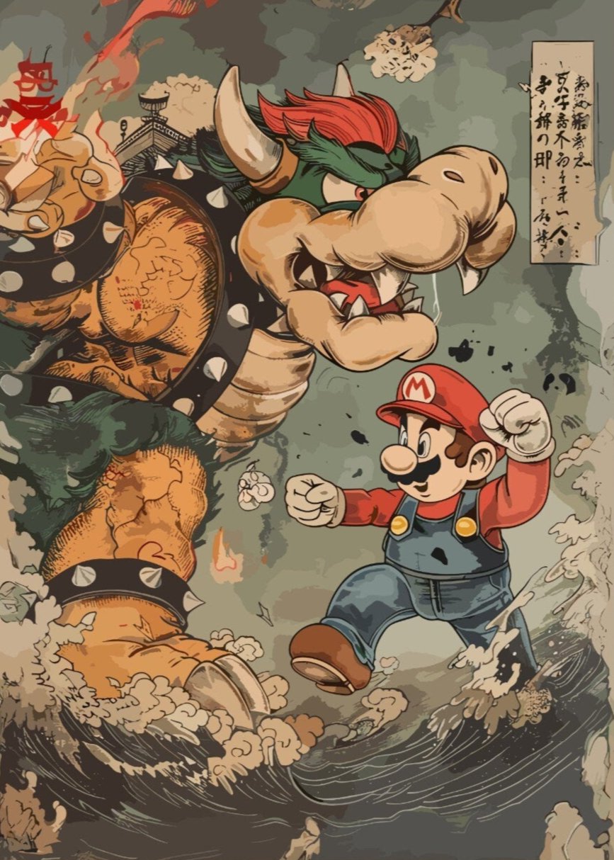 Mario and Bowser Poster, Super Mario Bowser Print