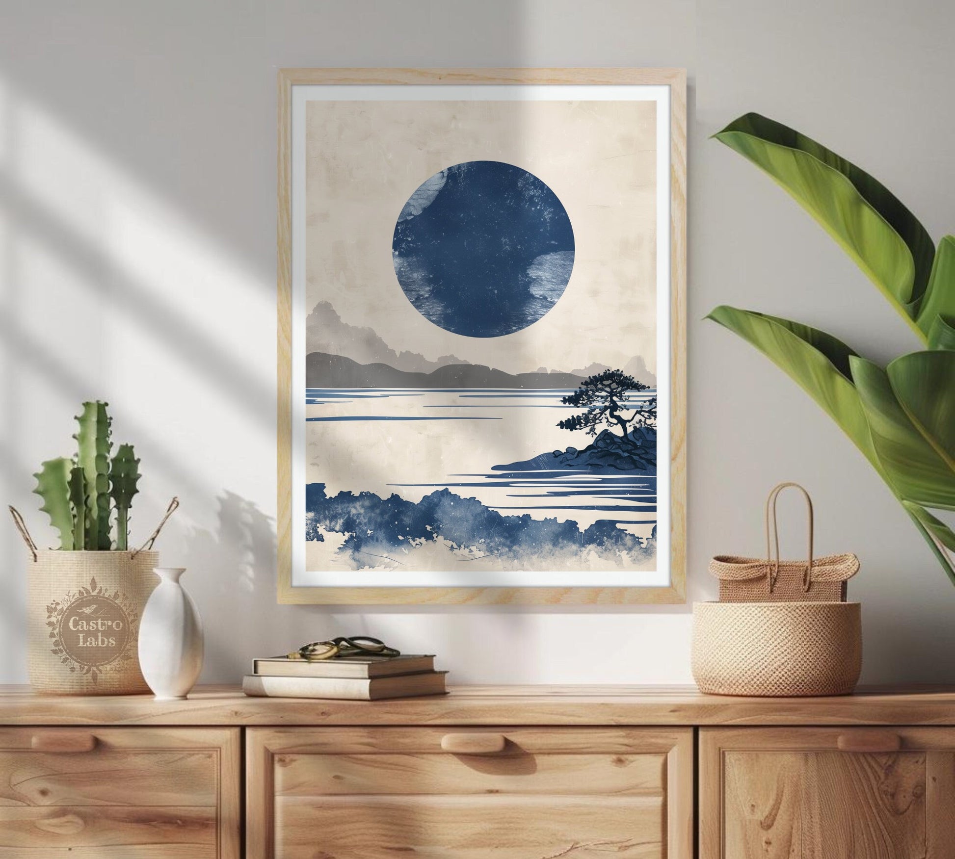 Japanese Dark Blue Sun - Japanese landscape Painting