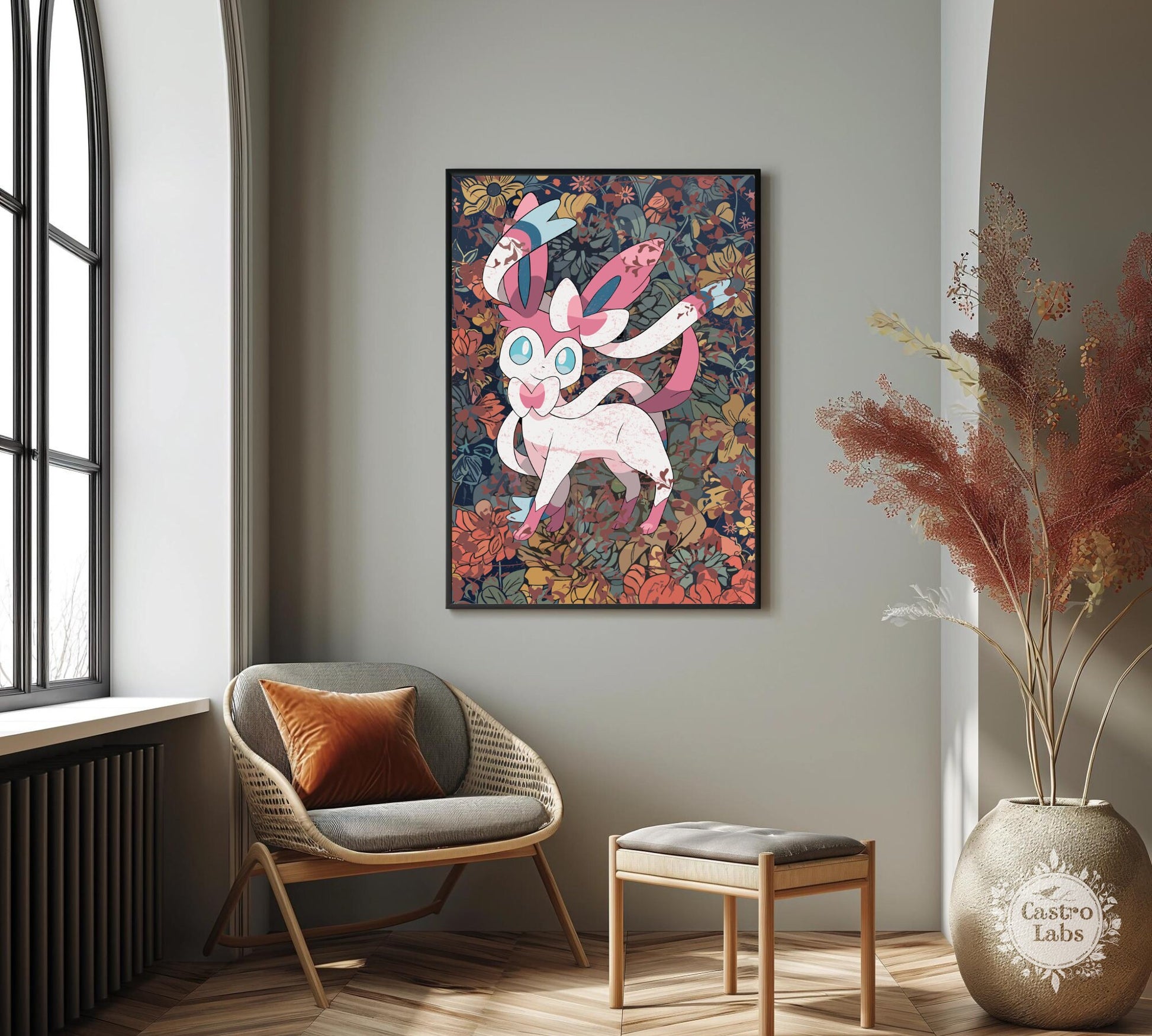 Sylveon: Japanese Tapestry Style Pokemon Anime Poster