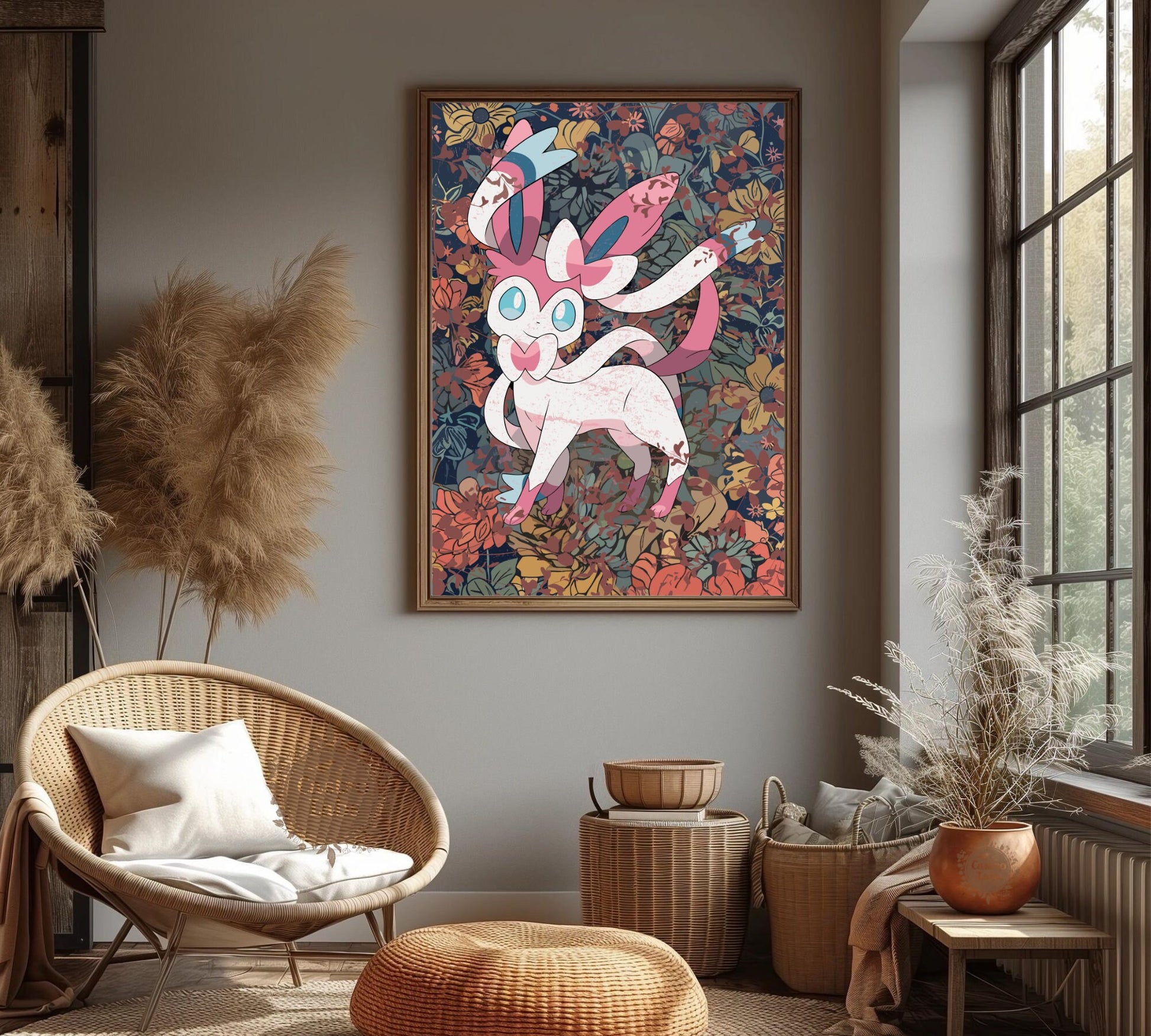 Sylveon: Japanese Tapestry Style Pokemon Anime Poster