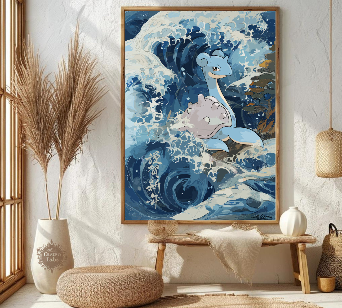 Lapras: Japanese Tapestry Style Pokemon Anime Poster - Wall Art for Bedroom and Japanese Home Decor