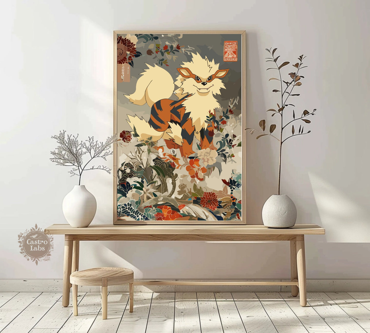 Arcanine: Japanese Tapestry Style Pokemon Anime Poster - Wall Art for Bedroom and Japanese Home Decor