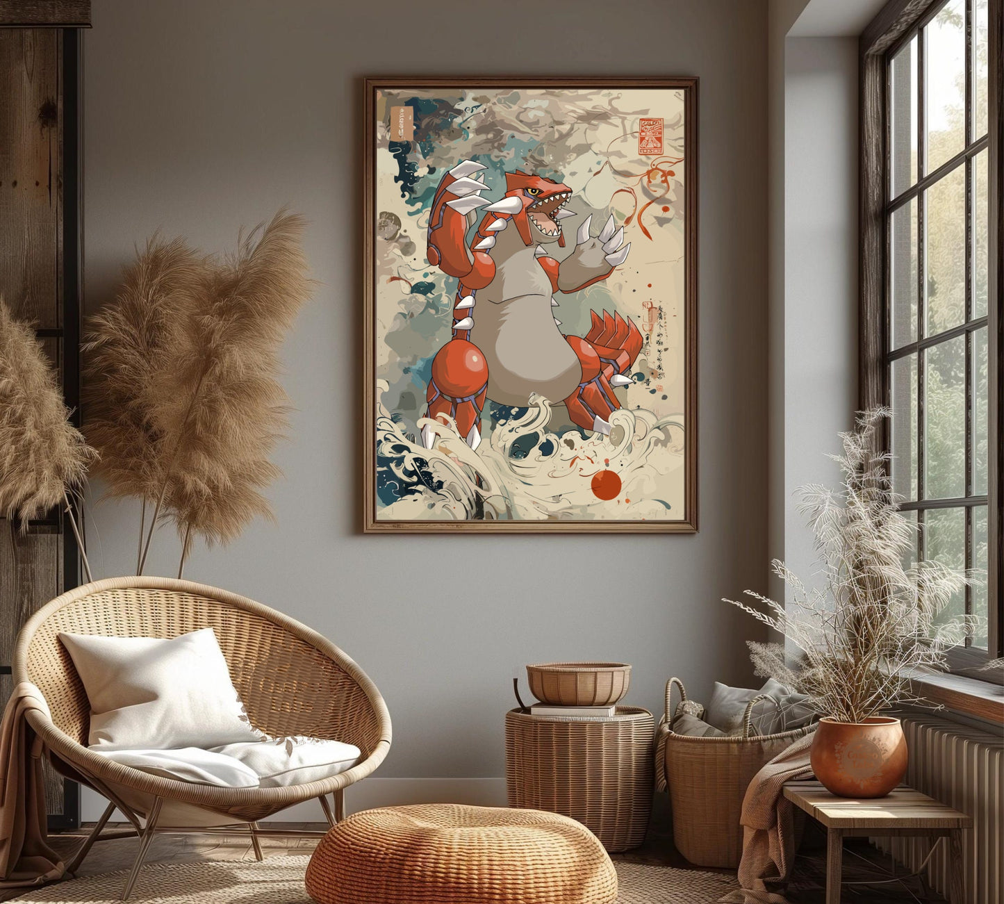 Groudon: Japanese Tapestry Style Pokemon Anime Poster - Wall Art for Bedroom and Japanese Home Decor