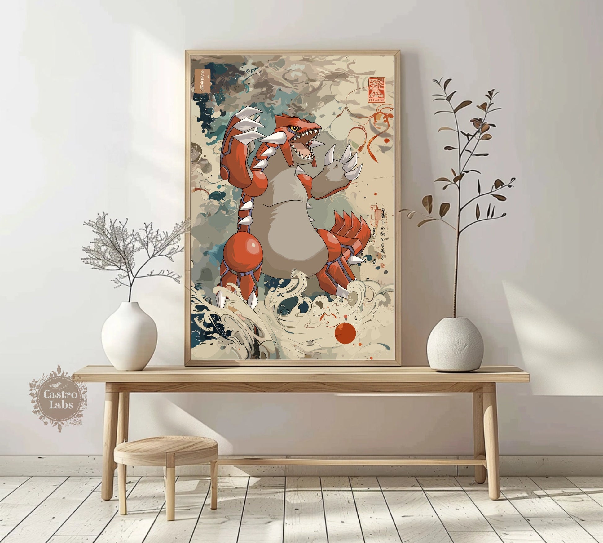 Groudon: Japanese Tapestry Style Pokemon Anime Poster - Wall Art for Bedroom and Japanese Home Decor