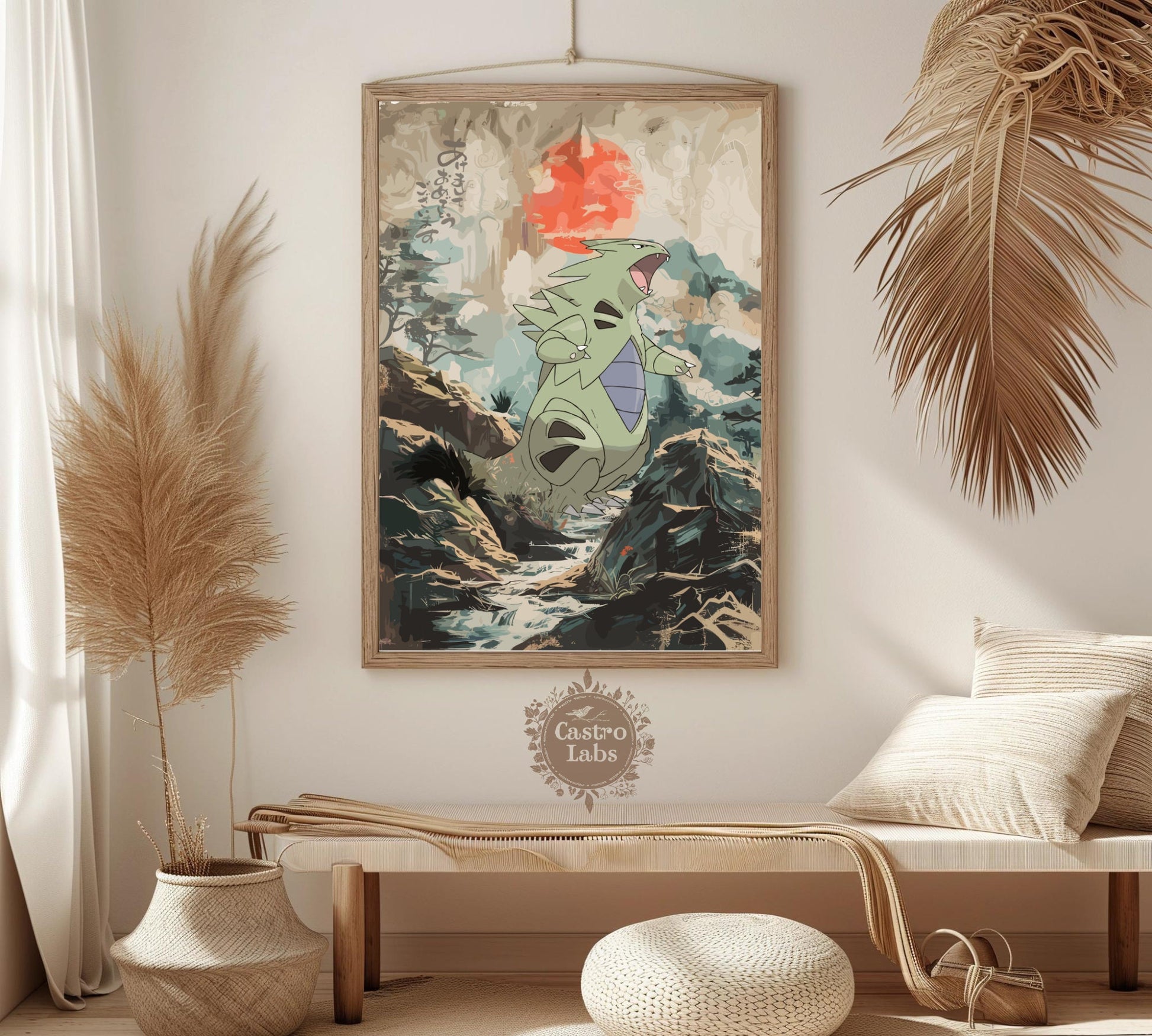 Tyranitar: Japanese Tapestry Style Pokemon Anime Poster