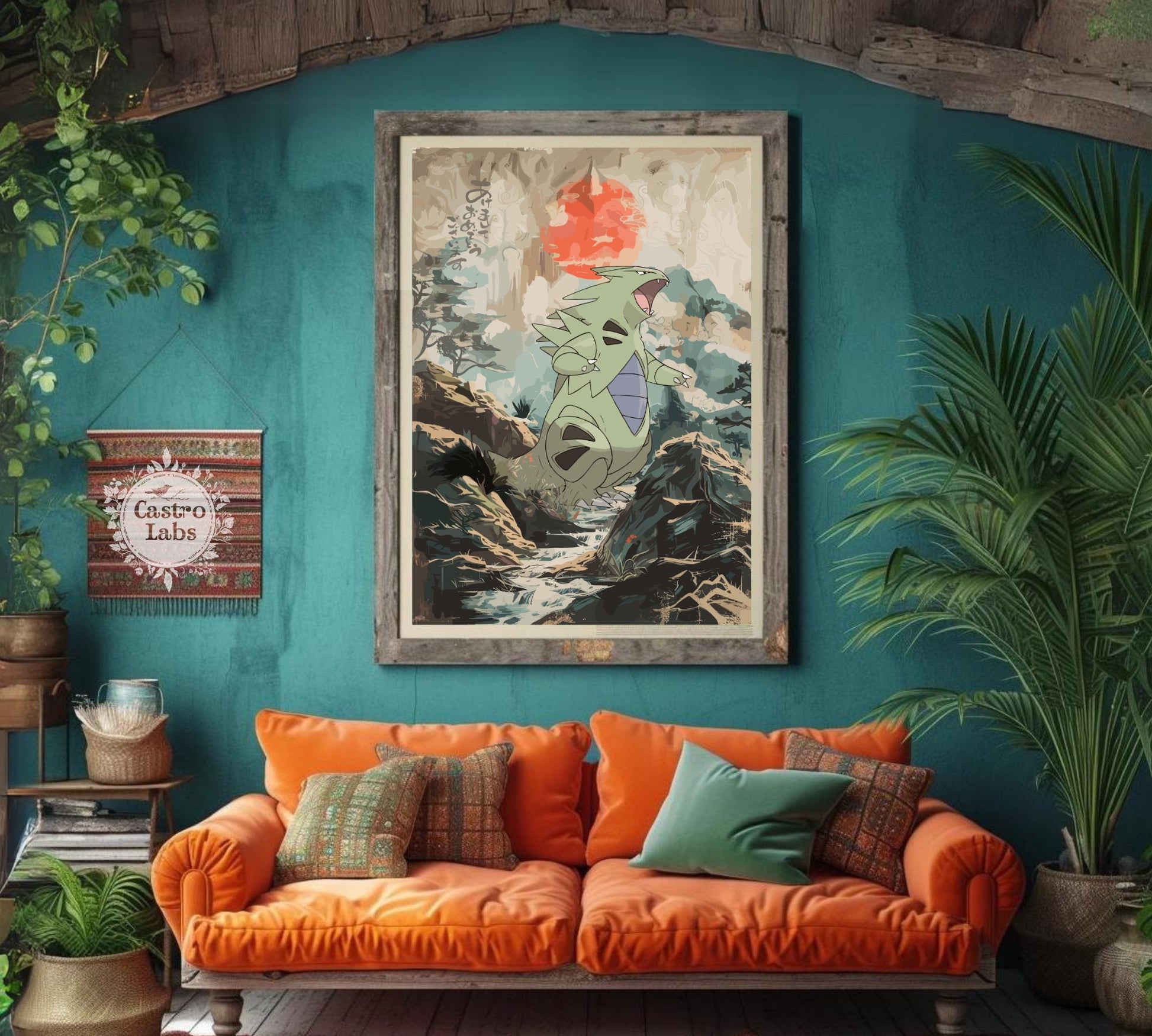 Tyranitar: Japanese Tapestry Style Pokemon Anime Poster