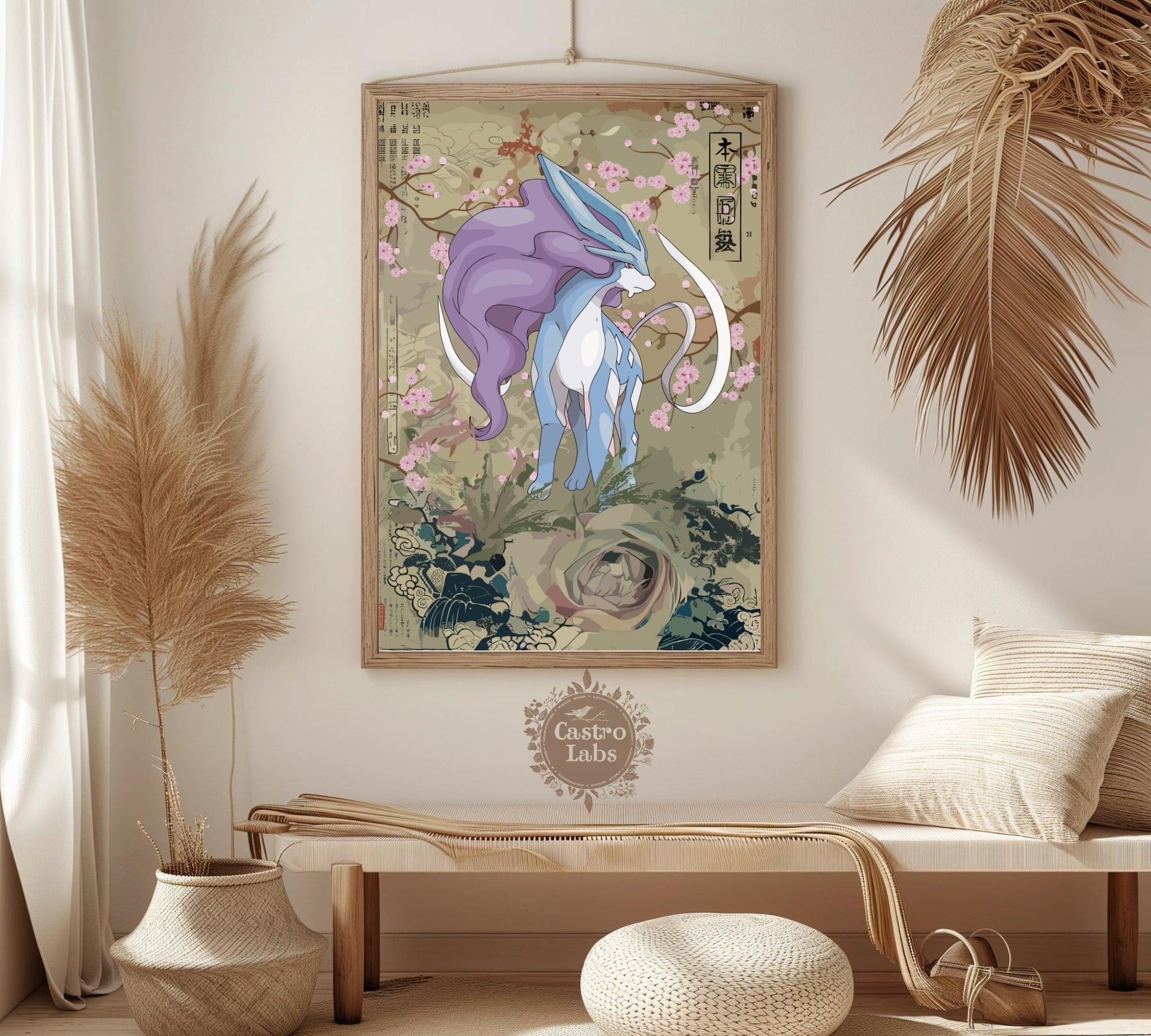 Suicune: Japanese Tapestry Style Pokemon Anime Poster